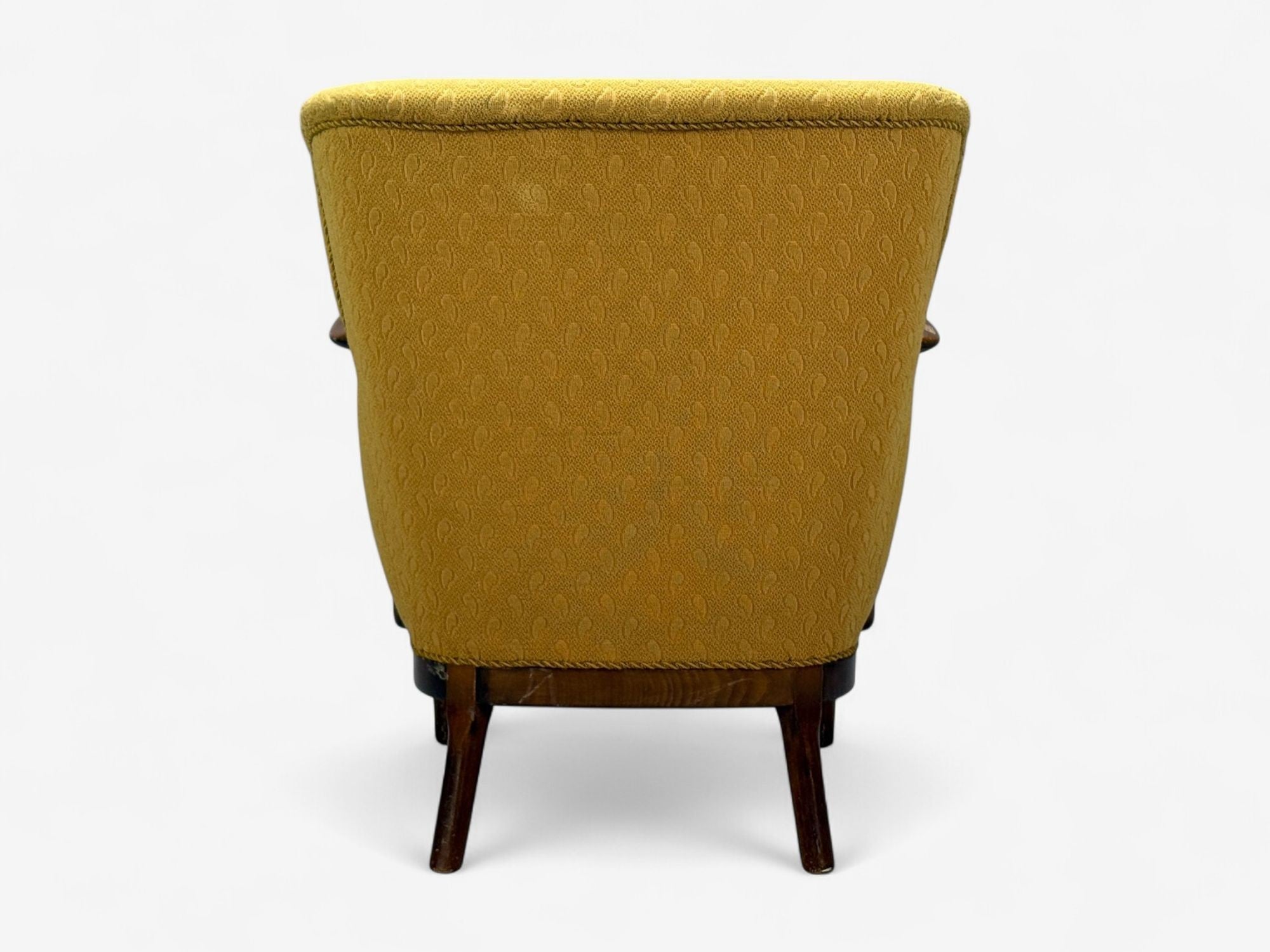 Slagelse Mobelvaerk, Fabric, Wood, Sculptural Arm Chair, Denmark, 1960s