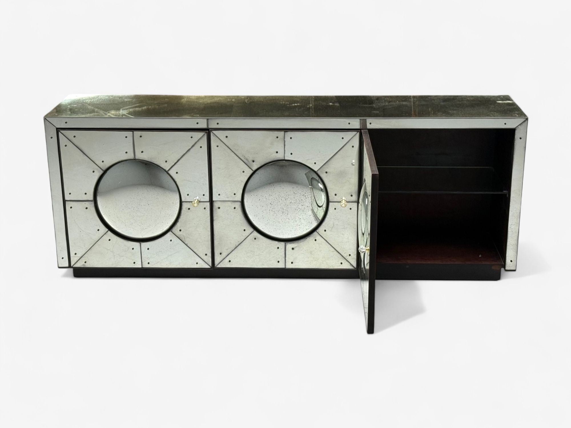 Art Deco Style, Painted Wood, Antique Glass, Mirrored Sideboard or Credenza