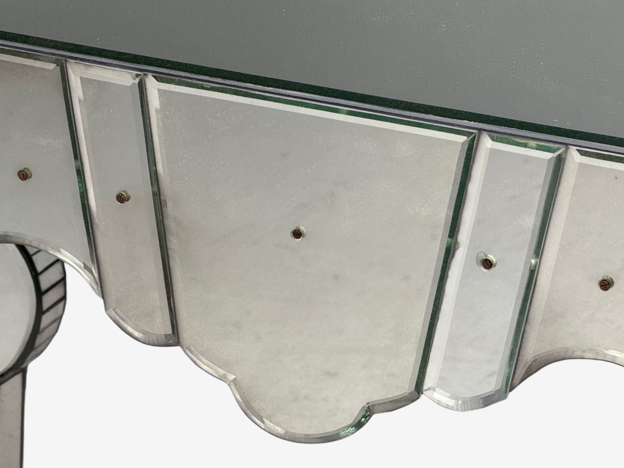 French Art Deco Style, Antique Glass, Painted Wood, Mirrored Console Tables