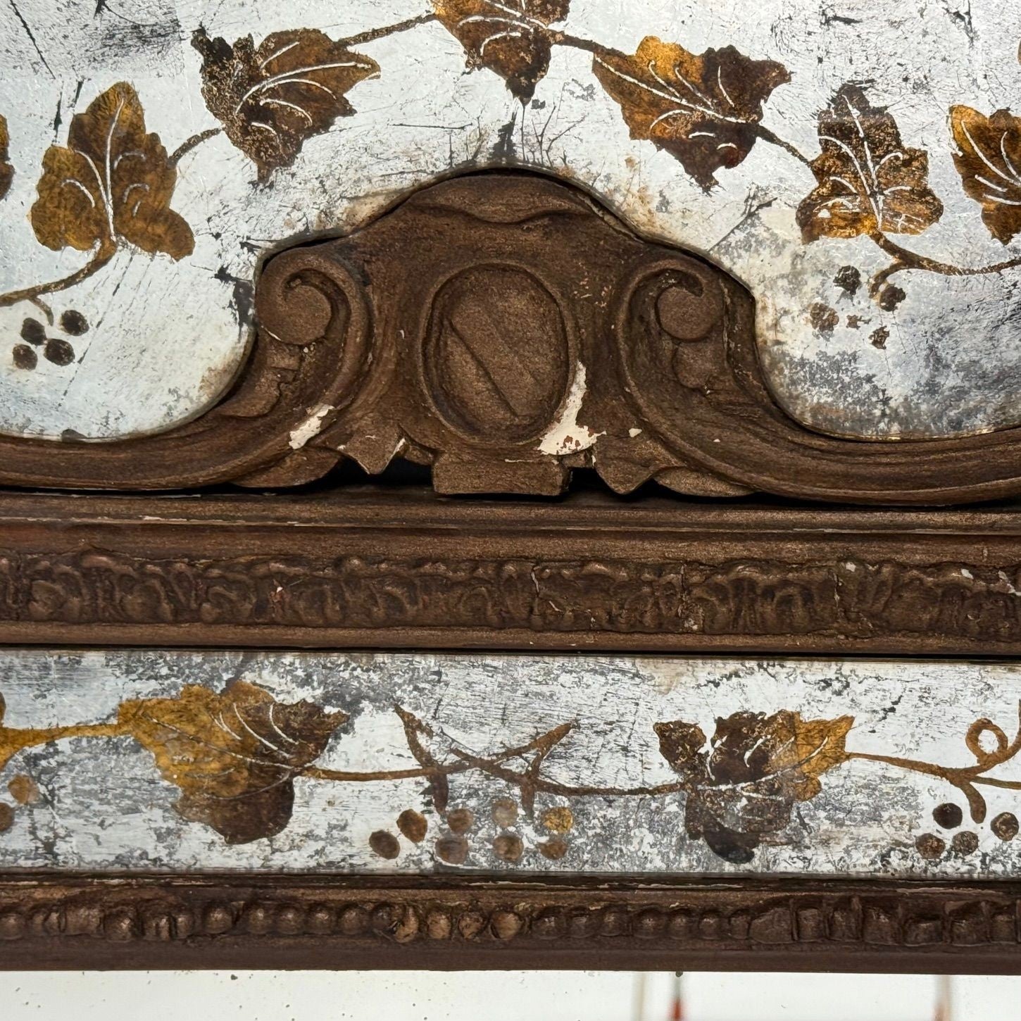 Maison Jansen, Hollywood Regency, Eglomise Wall Mirror, Gesso, Etched Glass