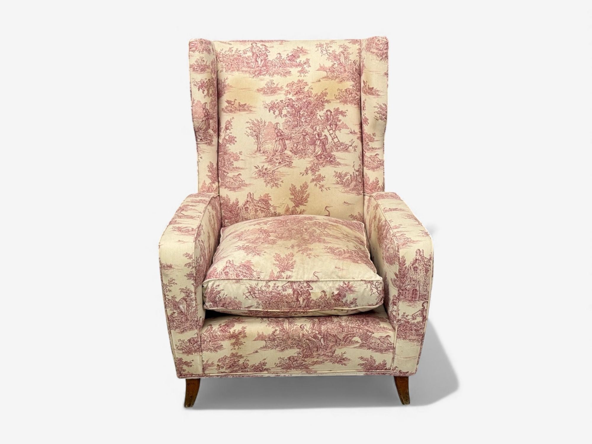 Italian Modern, Ashwood, Fabric, Large Wingback Chairs, Italy, 1950s