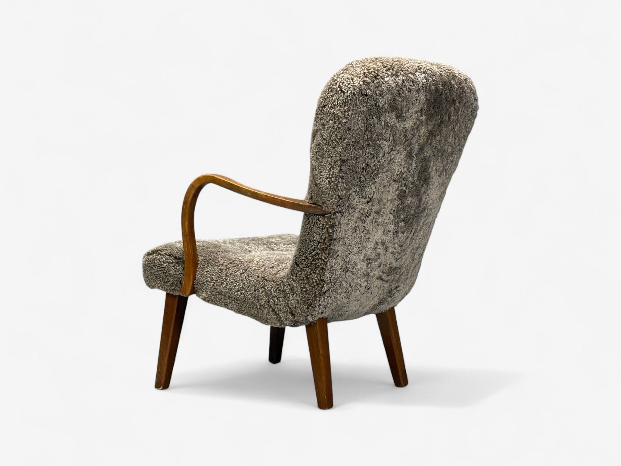 Philip Arctander Style, Shearling, Beech, Lounge Chair, Denmark, 1960s