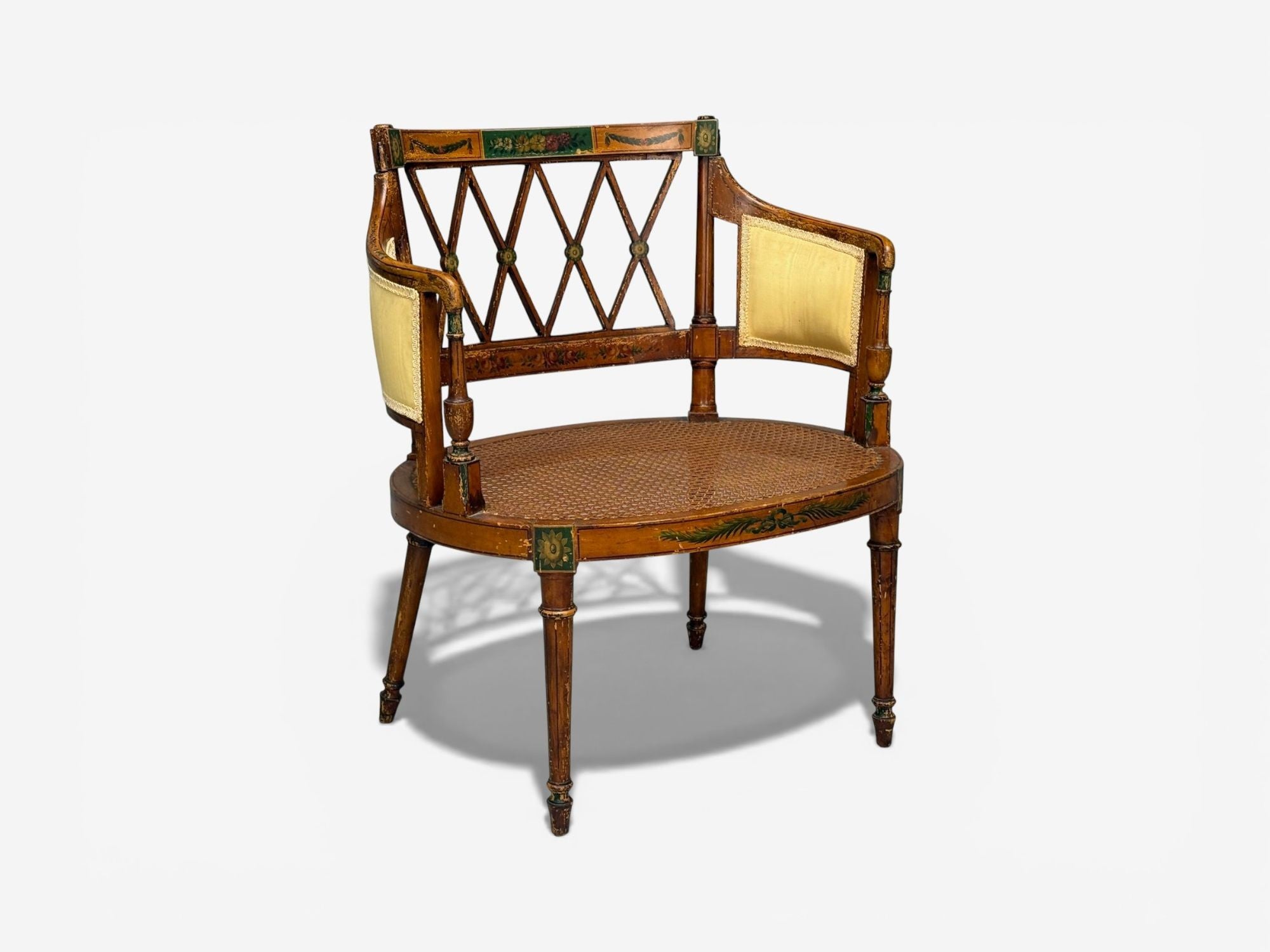 Adams Style, Chair and Ottoman, Painted Wood, Fabric, USA, 1930s