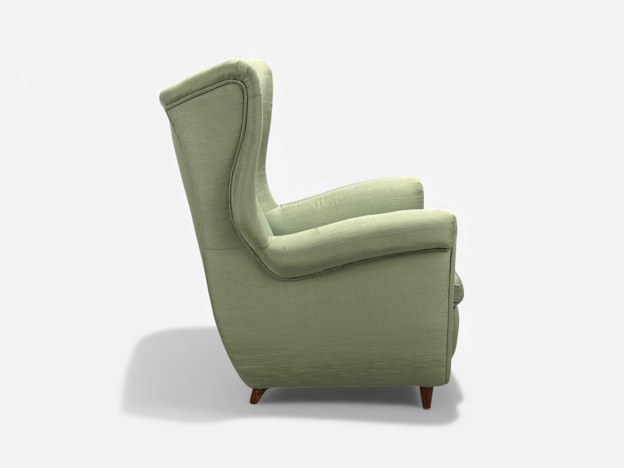 Melchiorre Bega, Green Fabric, Wood, Lounge Chair, Italy, 1950s