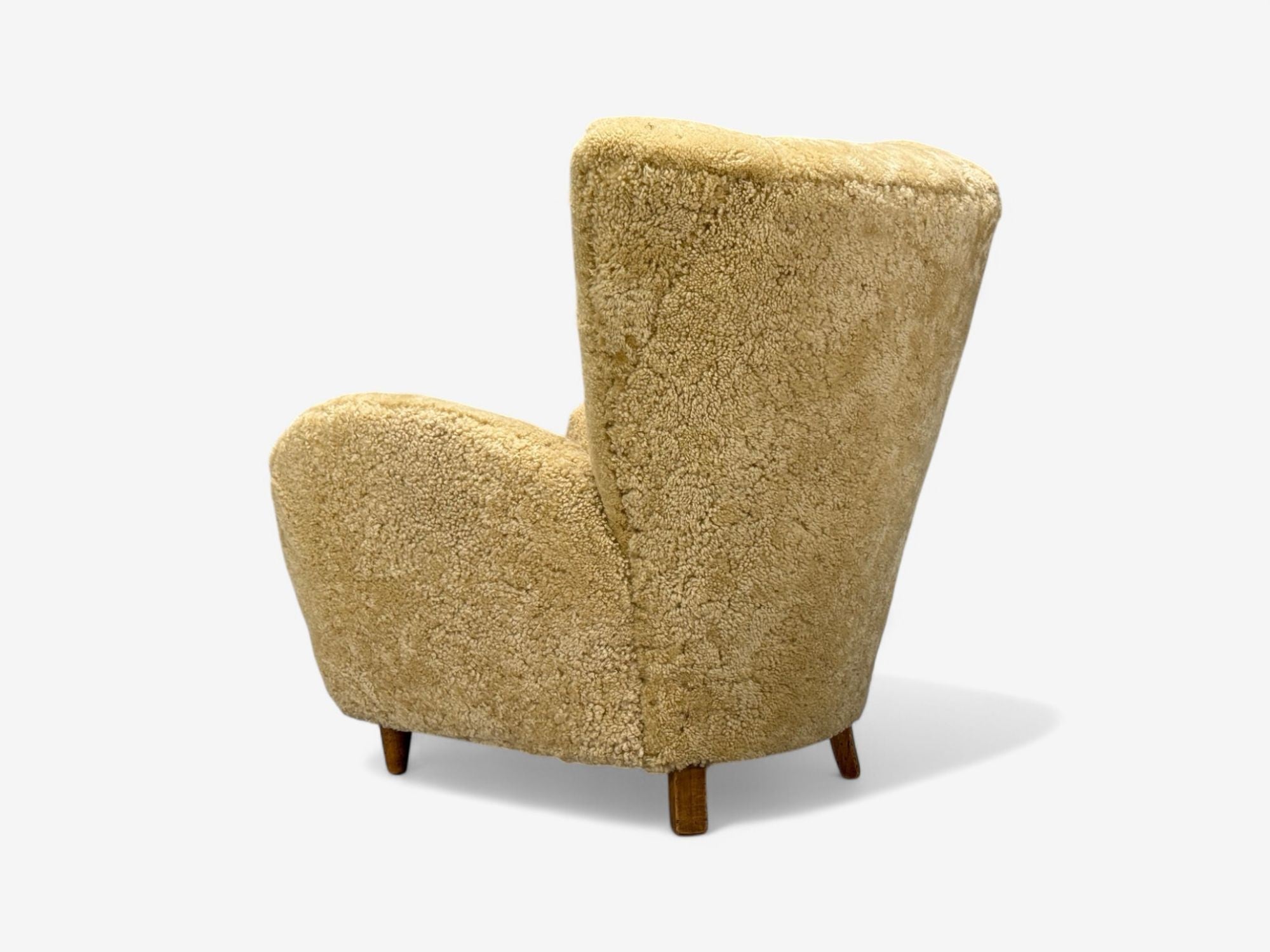 Meroni & Fossati, Beige Shearling, Stained Wood, Lounge Chairs, Italy, 1950s