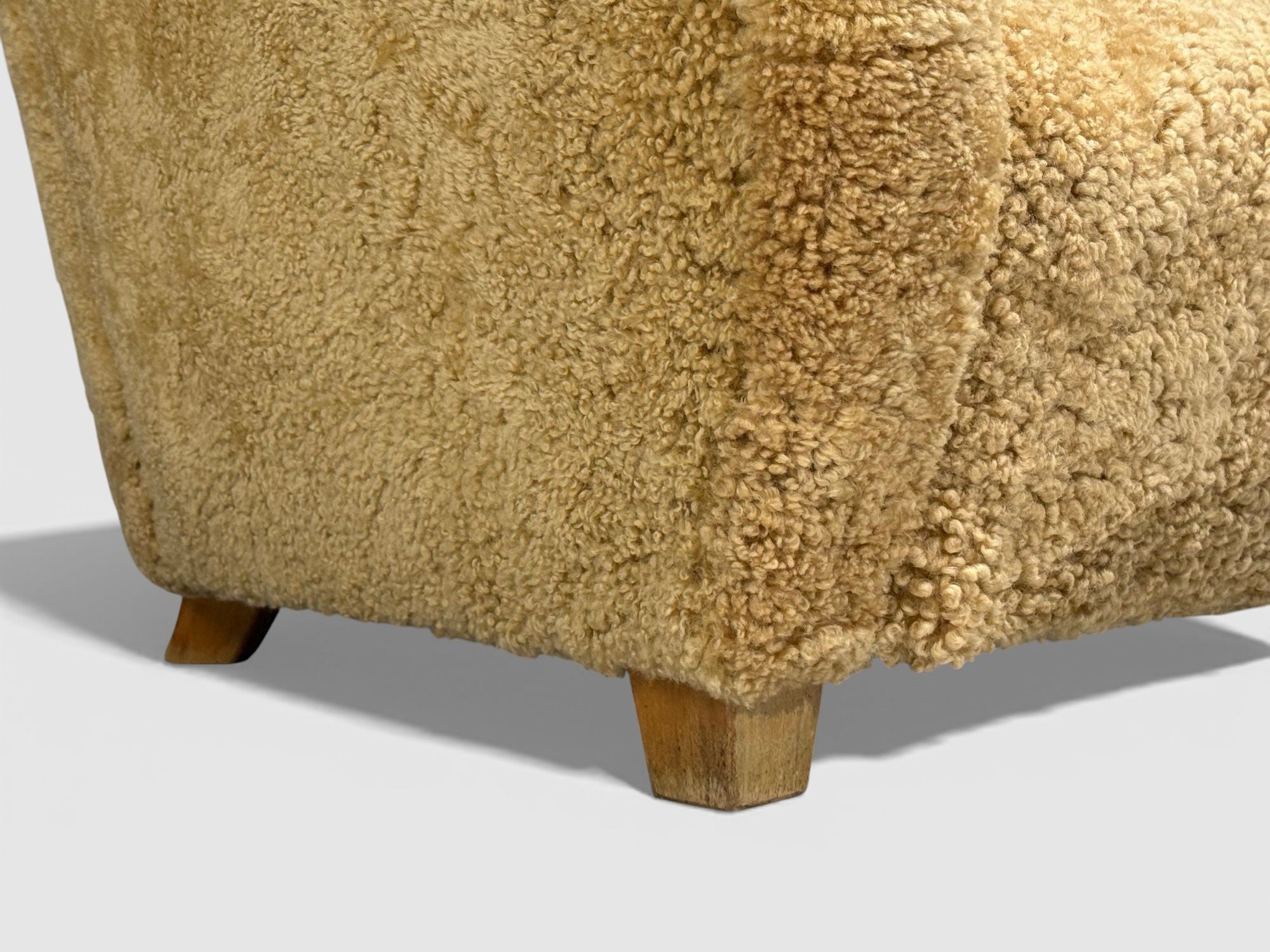 Finnish Modern, Organic Lounge Chairs, Shearling, Wood, Finland, 1940s