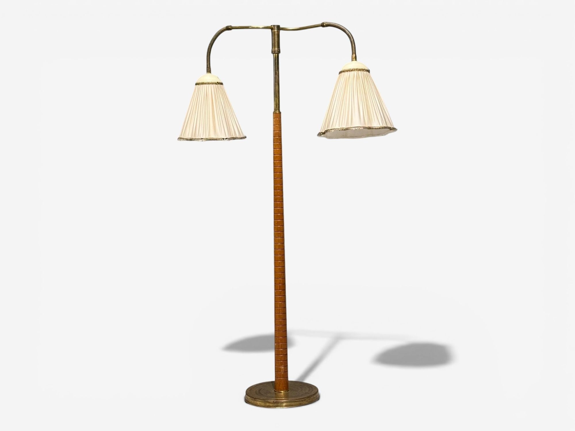Swedish Modern, Organic Floor Lamp, Brass, Wood, Sweden, 1940s