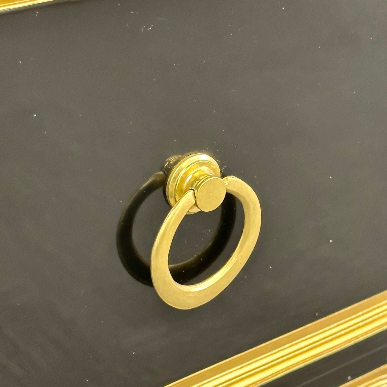 Dorothy Draper Style, Hollywood Regency, Black Lacquer, Gilt, Brass, Commodes