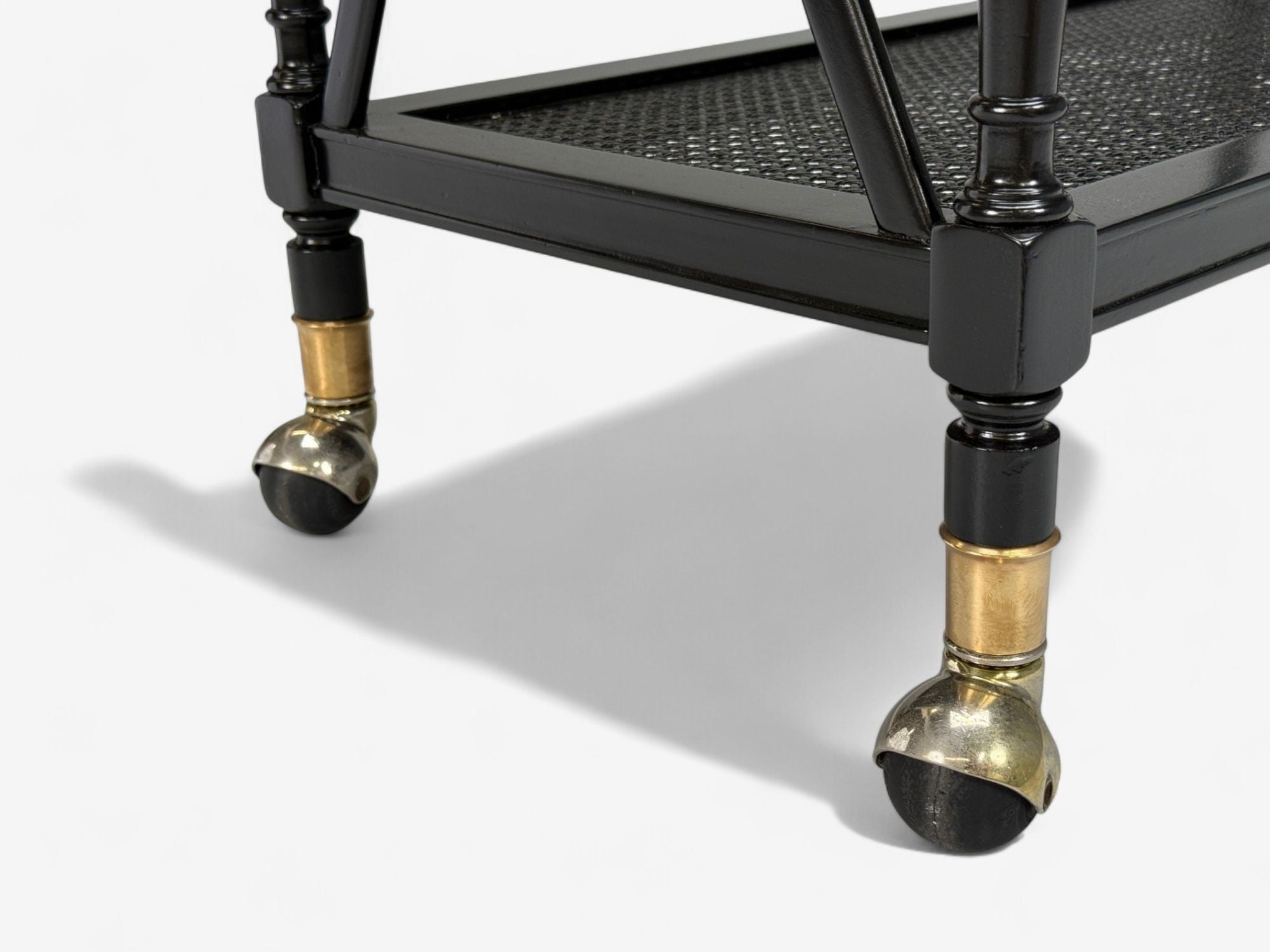 Federal Style, Painted Wood, Cane, Ebonized Bar Cart, USA, 1970s