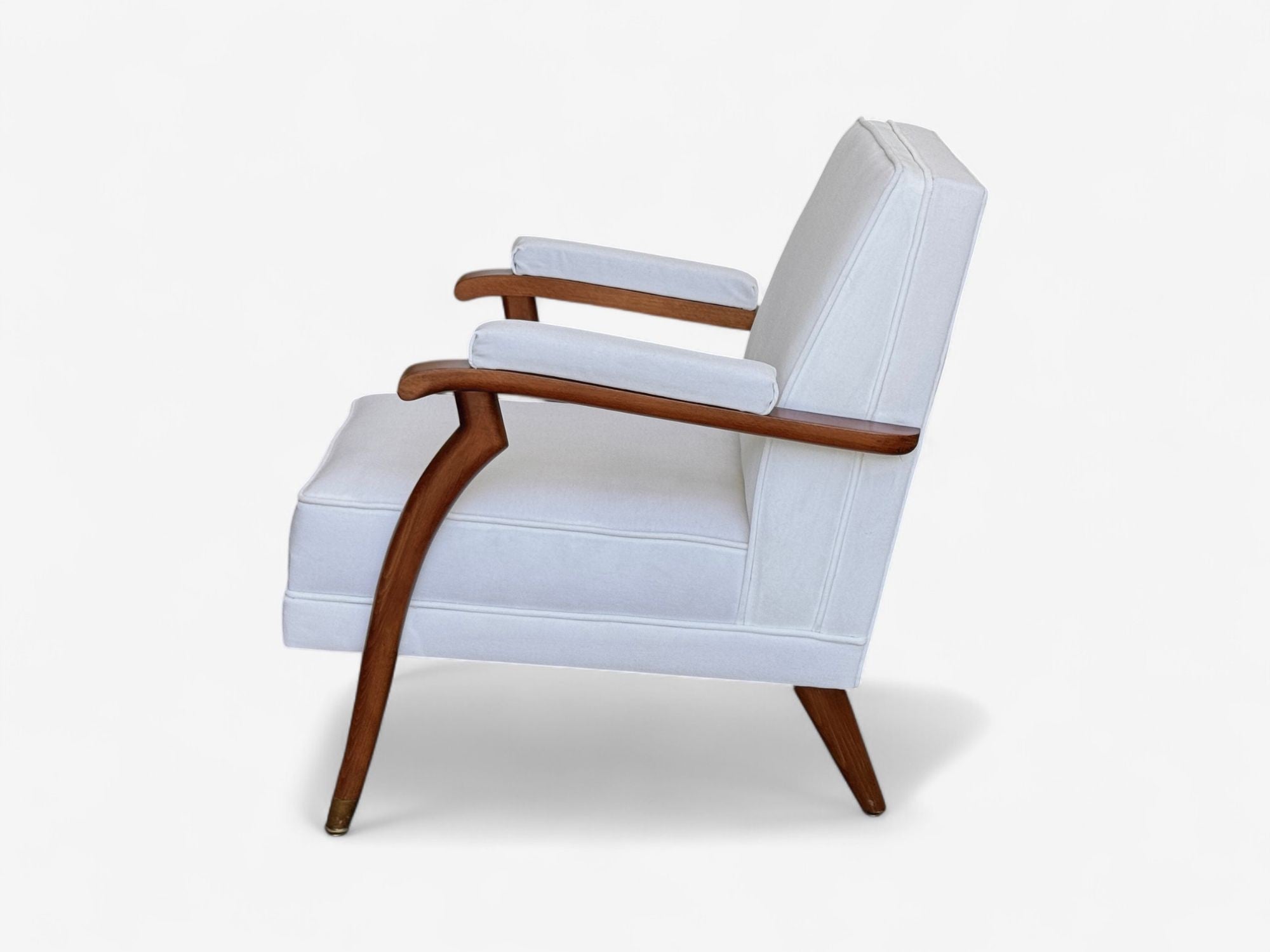 Maison Leleu Style, French Modern, White Mohair, Wood, Lounge Chairs, 1970s