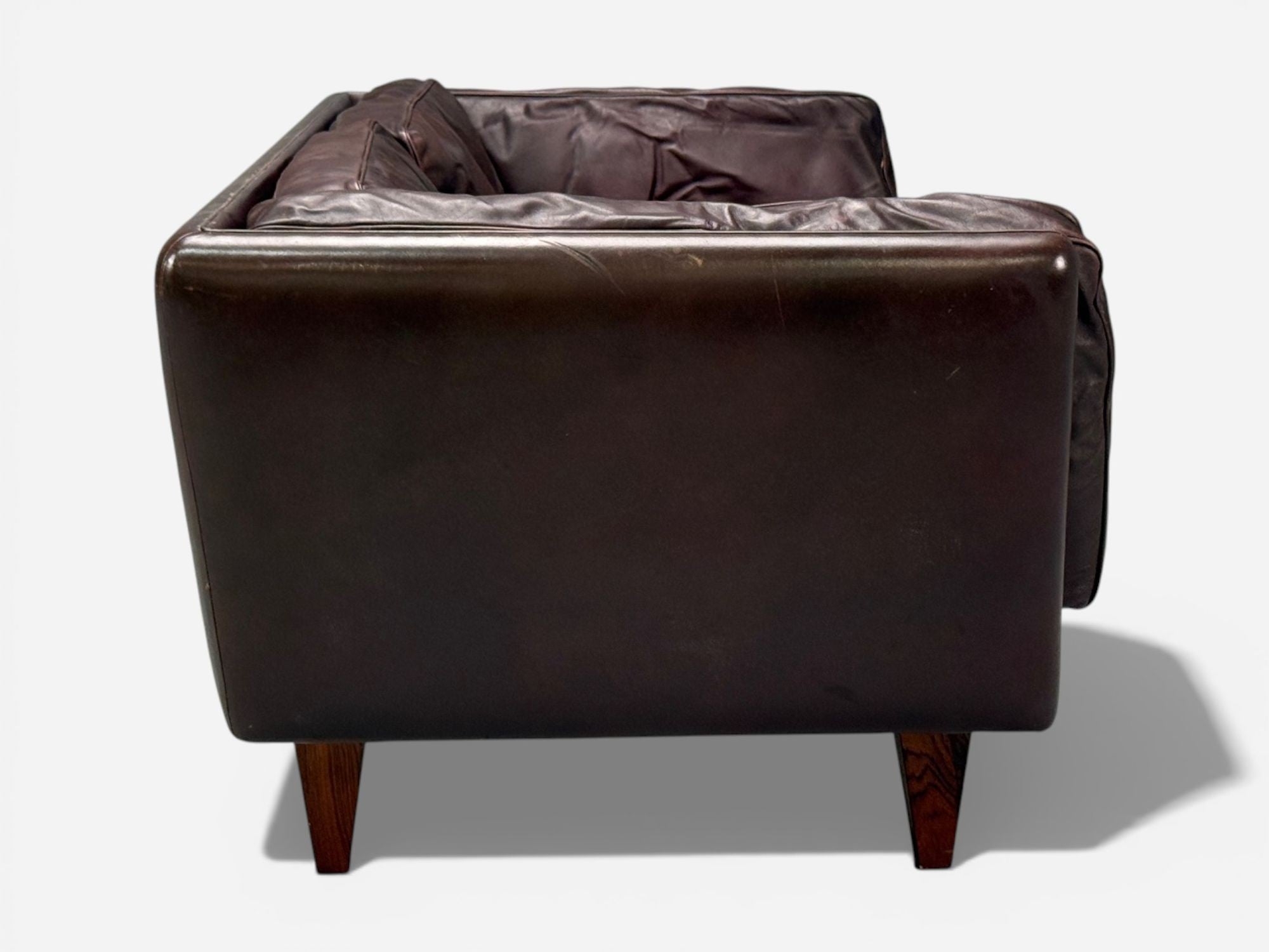 Illum Wikkelsø, Settee, Brown Leather, Rosewood, Denmark, 1960s