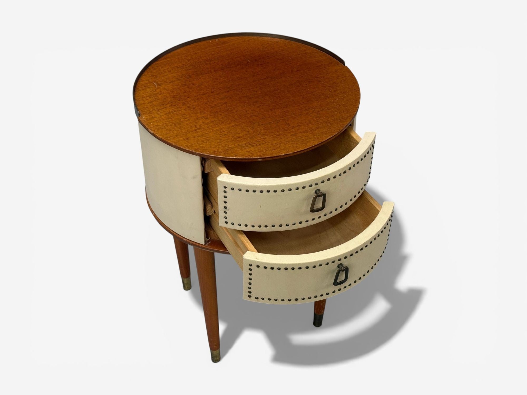 Halvdan Petterson, Nightstands, Leather, Beech, Brass, Sweden, 1950s