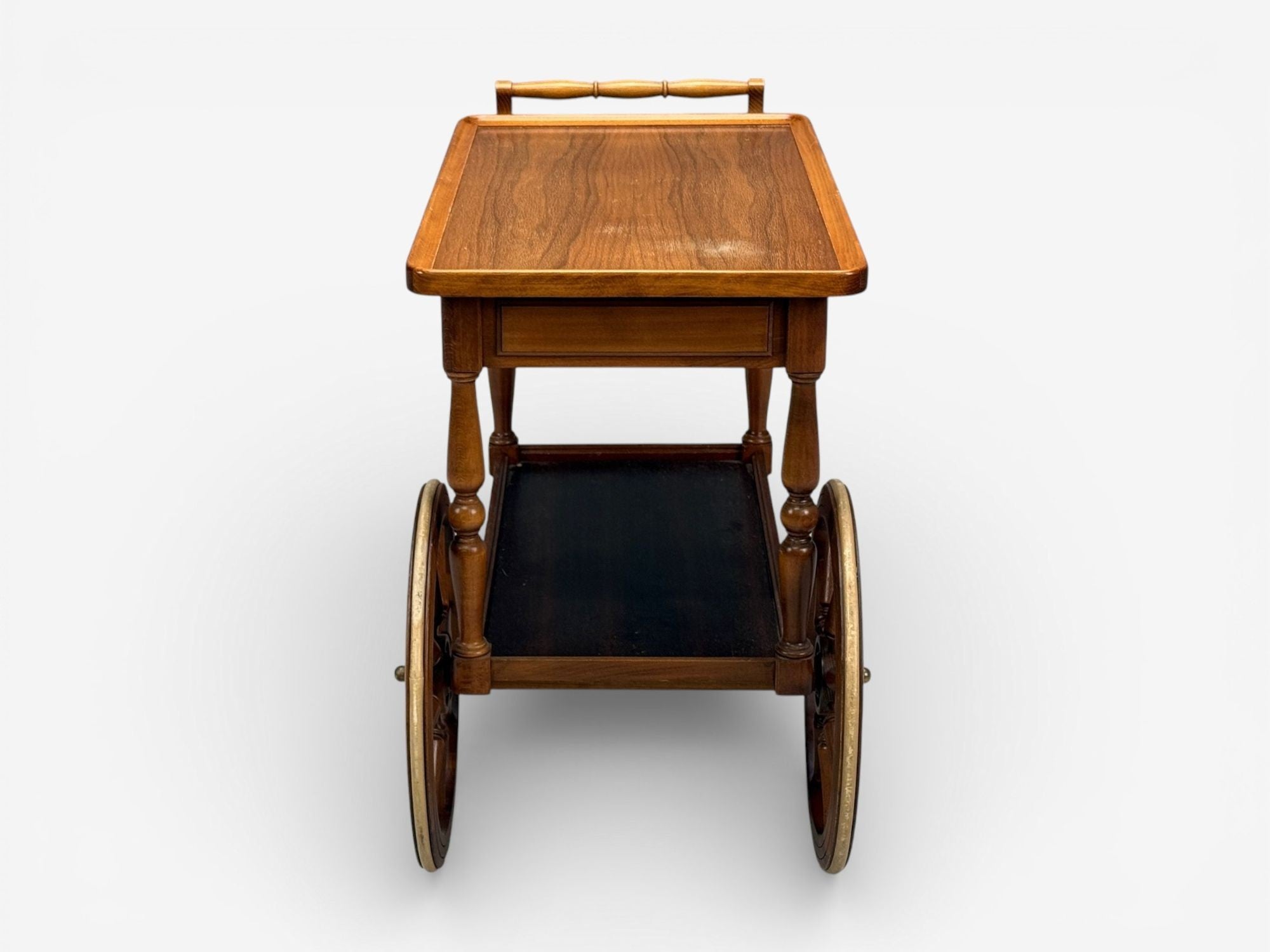 Swedish Modern, Rolling Bar Cart, Wood, Brass, Sweden, 1970s