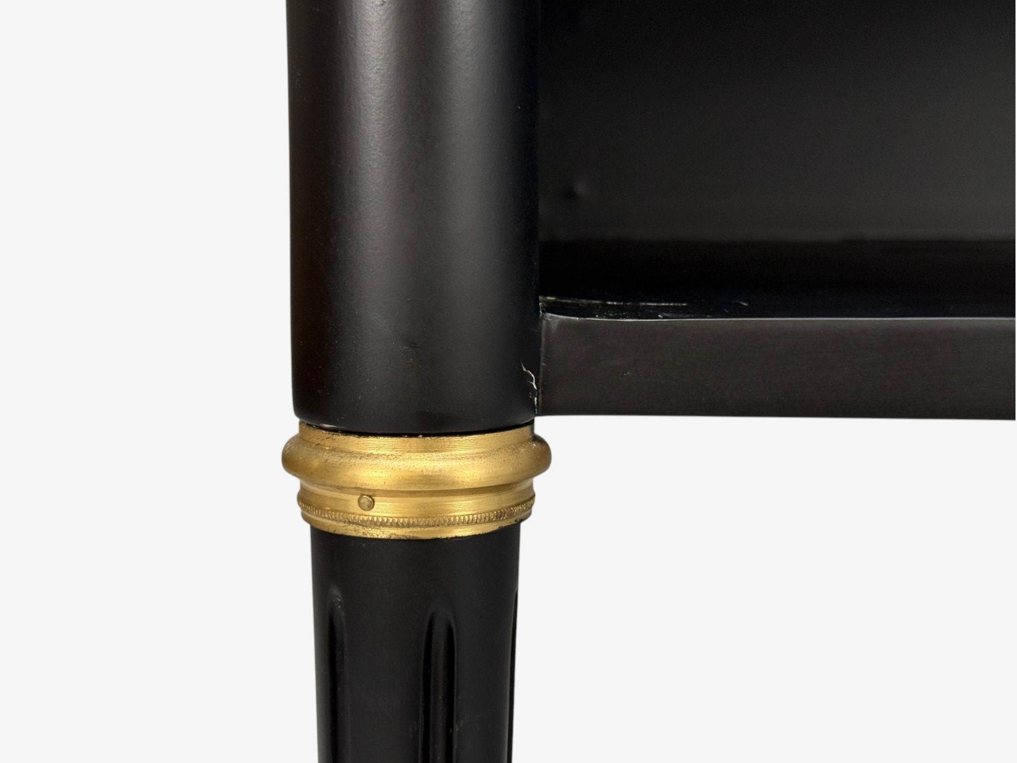 Maison Jansen Style, Hollywood Regency, Brass, Marble, Ebonized Open Nightstands