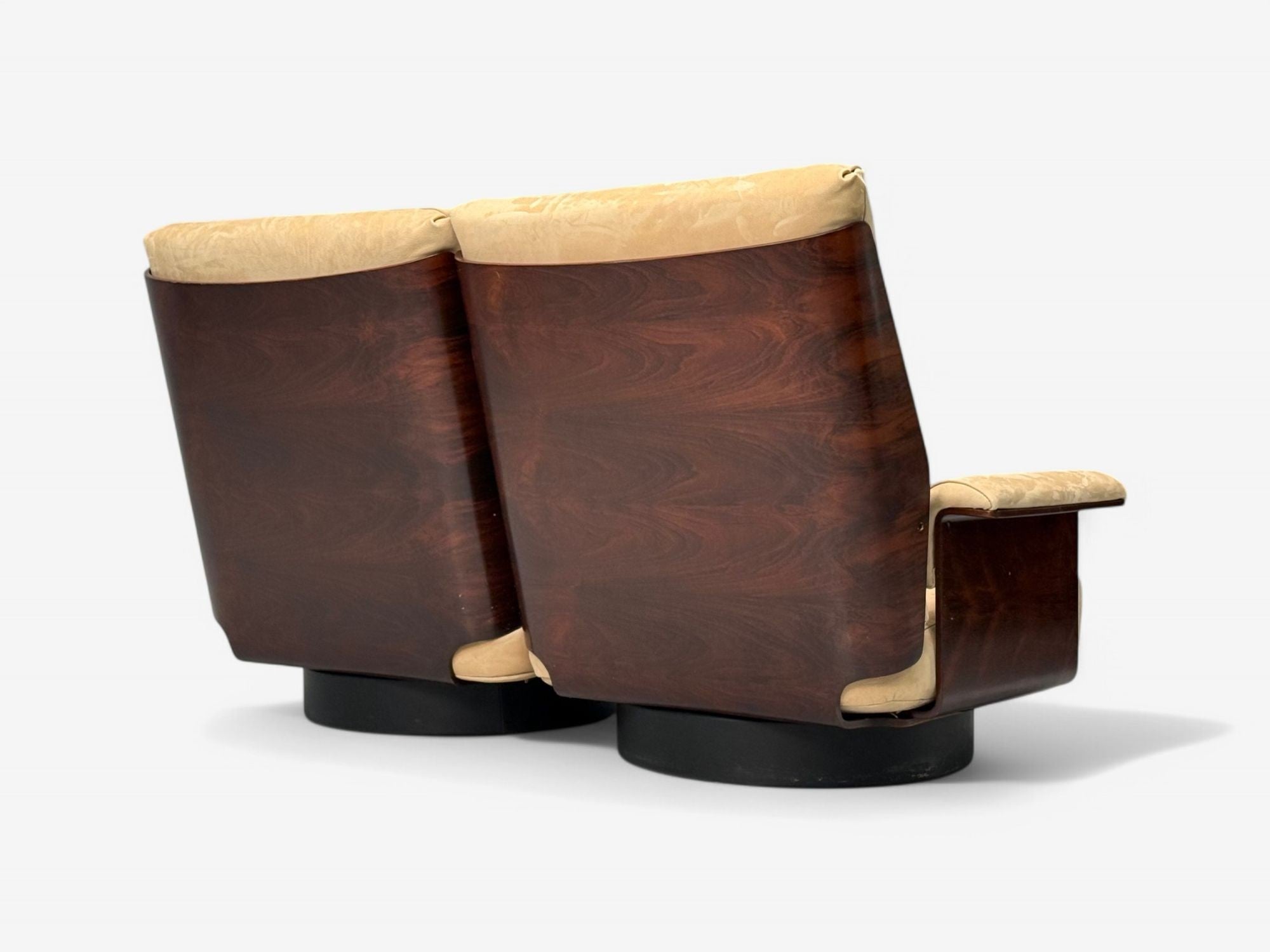 Bernard Brunier, French Mid-Century Modern, Rosewood, Suede, Settee, 1960s