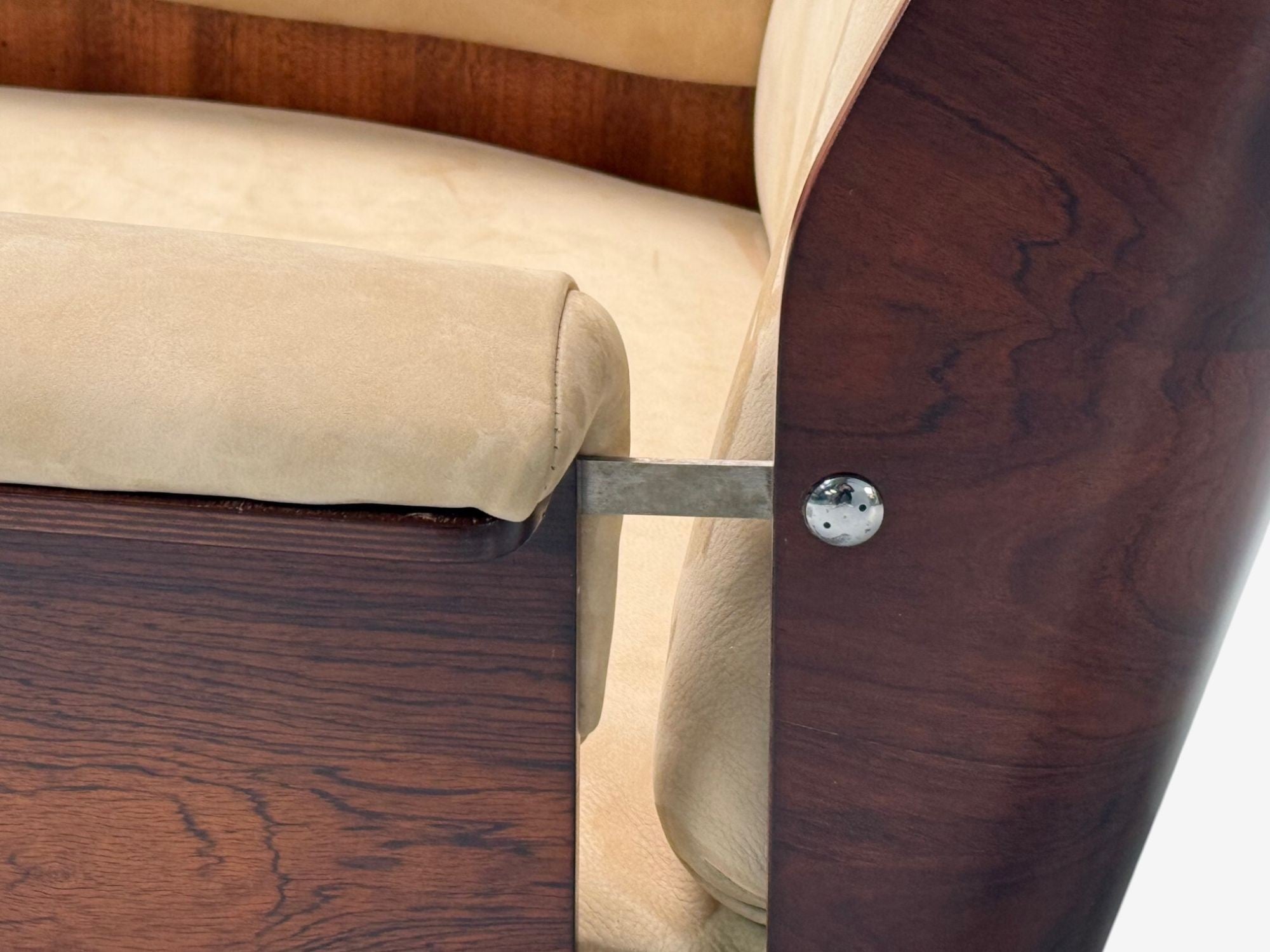Bernard Brunier, French Mid-Century Modern, Rosewood, Suede, Low Lounge Chairs