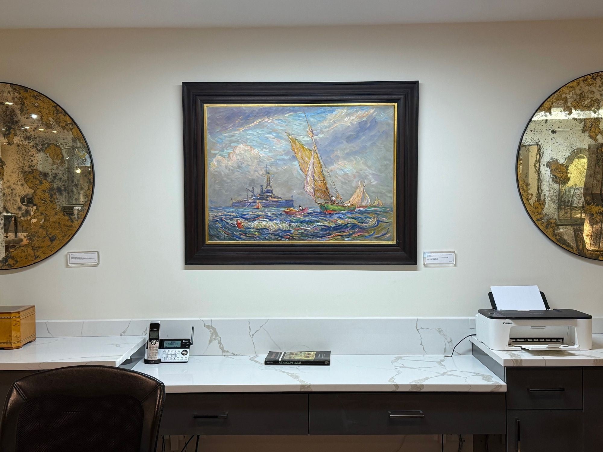 Reynolds Beal, Impressionist Oil Painting, USS Utah Rockport Mass, American 1928