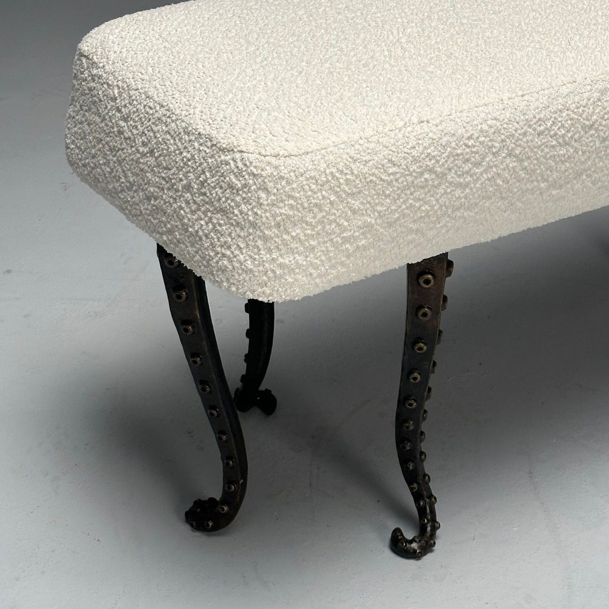 Modern, Long Octopus Benches, Blackened Bronze, White Boucle