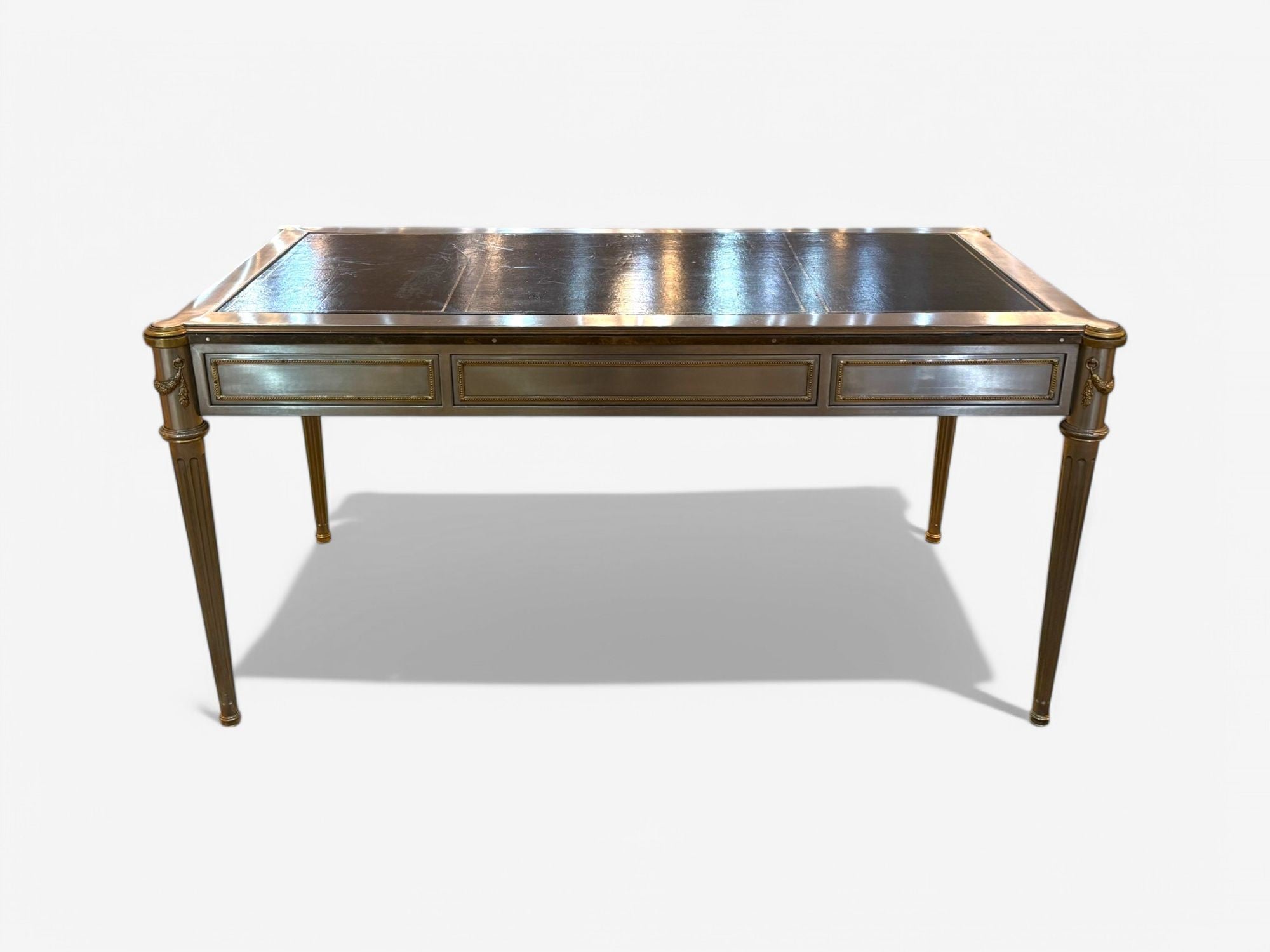 John Vesey, Louis XVI Style, Steel, Bronze, Rare Writing Desk, USA, 1960s