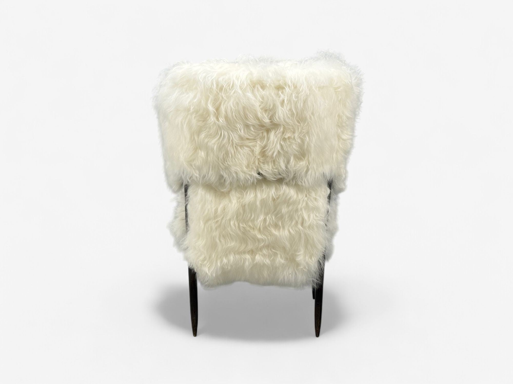 Italian Modern, Wood, White Shearling, Lounge Chair, 1950s