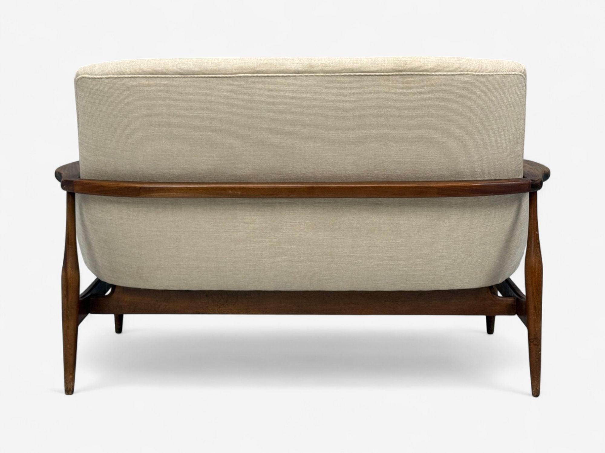 Finn Juhl Style, Danish Modern, Wood, Beige Fabric, Sofa, Denmark, 1950s