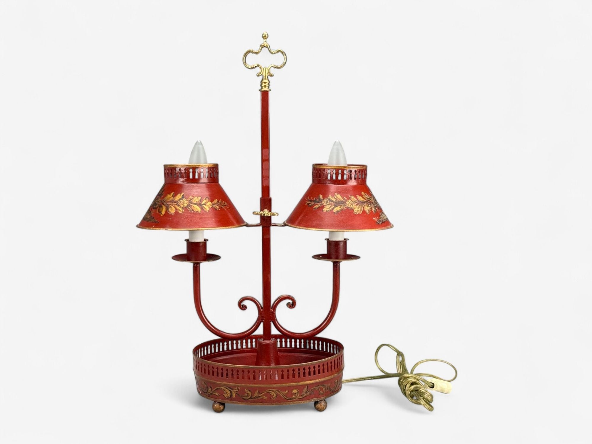 Chinese Export, Painted Metal, Brass, Red Japanned Table Lamp, 20th C.