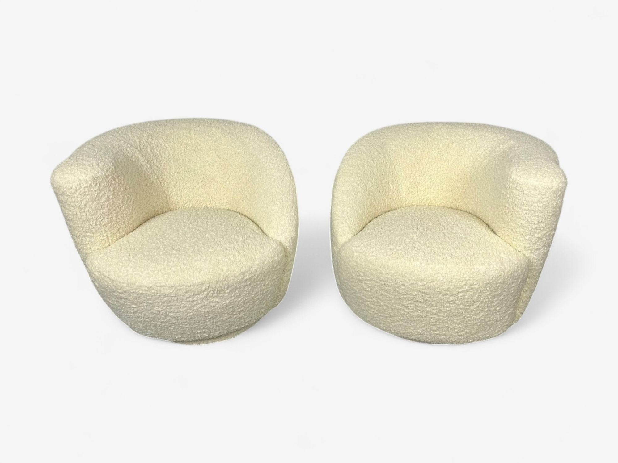 Vladimir Kagan Style, White Boucle, Nautilus Style Swivel Chairs, USA, 1970s
