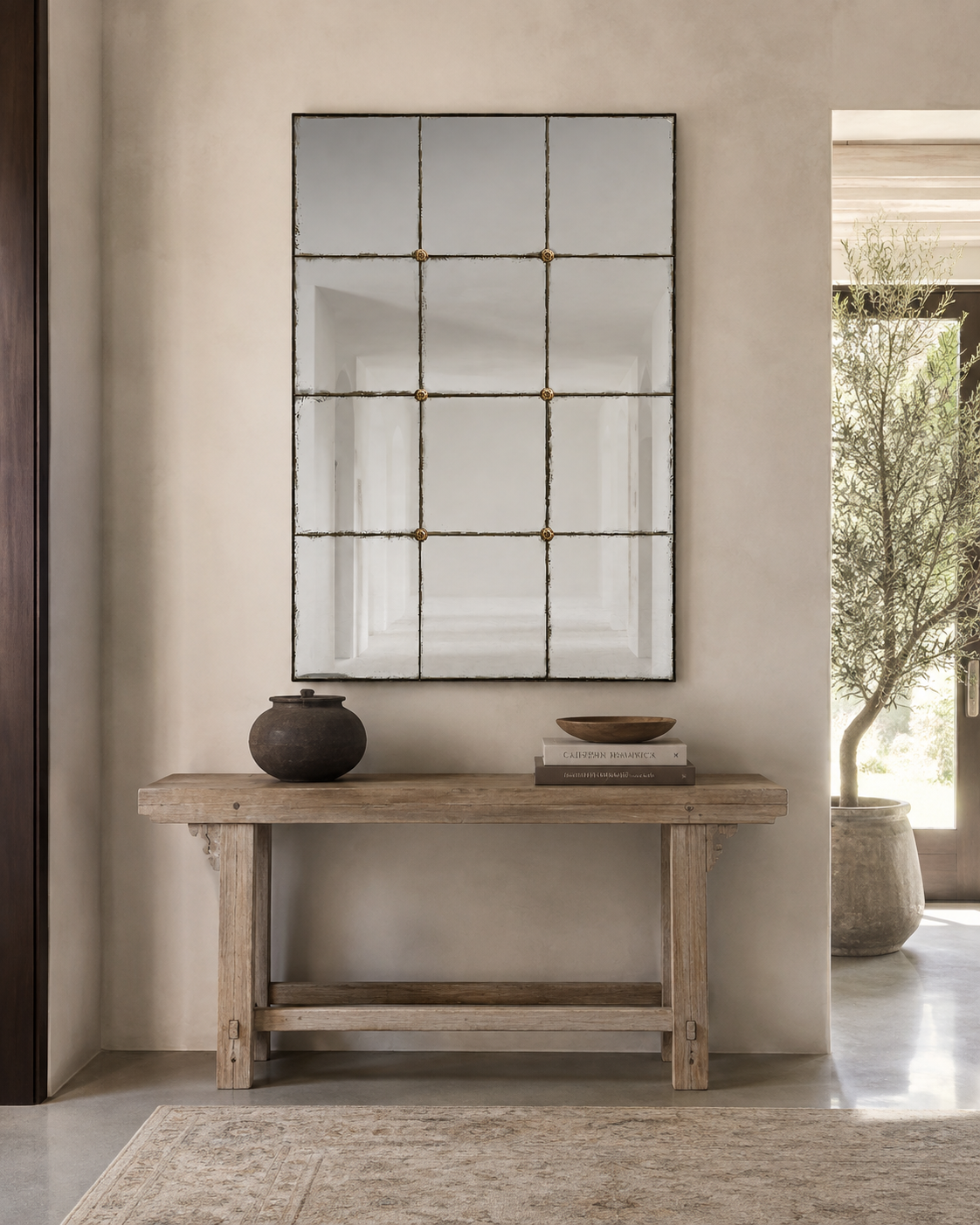 Baroque Style, Rectangular Silver Wall Mirror, Eglomise Glass, Stained Wood