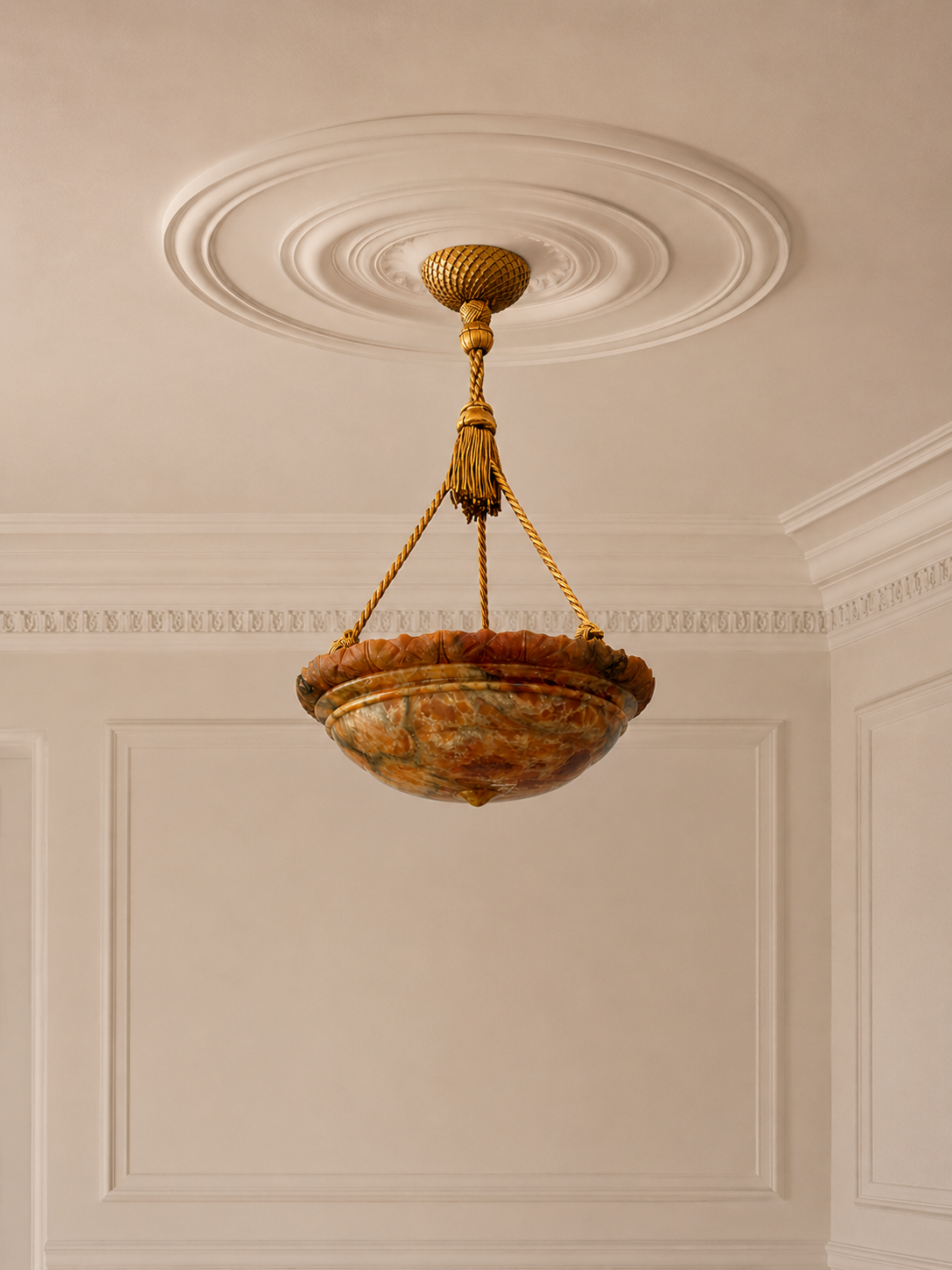 Swedish Art Deco, Pendant Light, Rope, Alabaster, Sweden, 1930s