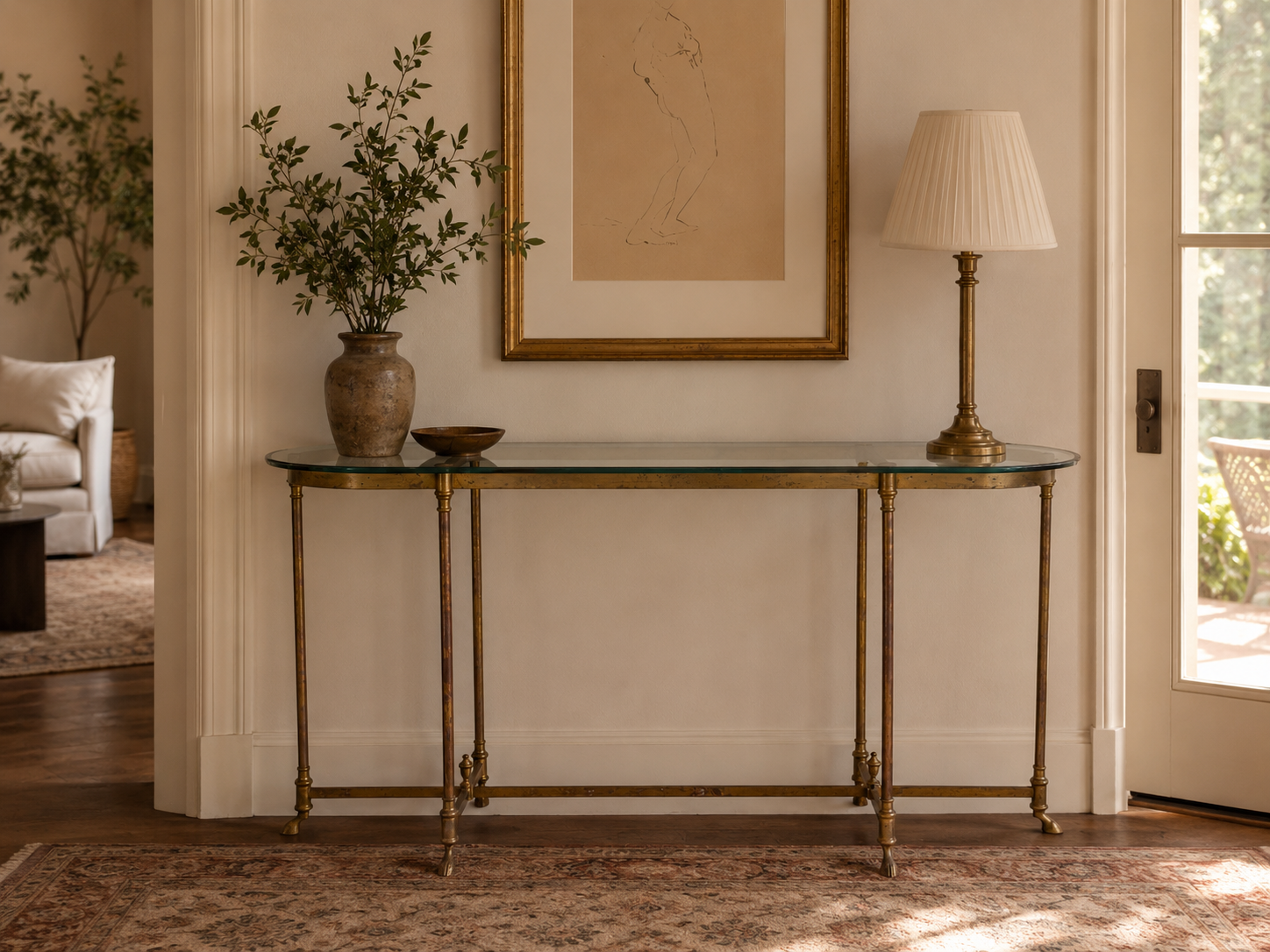 LaBarge, German Modern, Console Table, Brass, Glass, Germany, 1970s