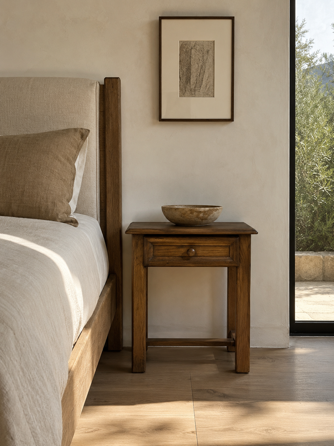 French Modern, Brutalist Nightstands, Oak, France, 1960s