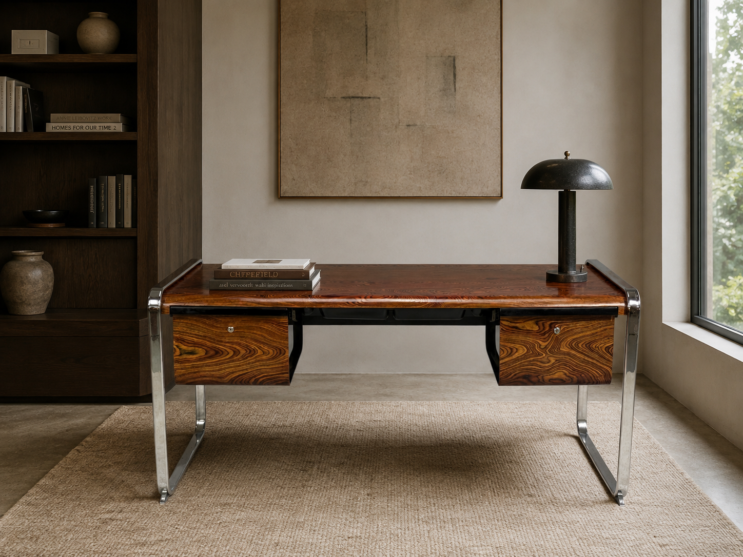 Peter Protzman, Unique Writing Desk, Zebrawood, Chrome, USA, 1970s