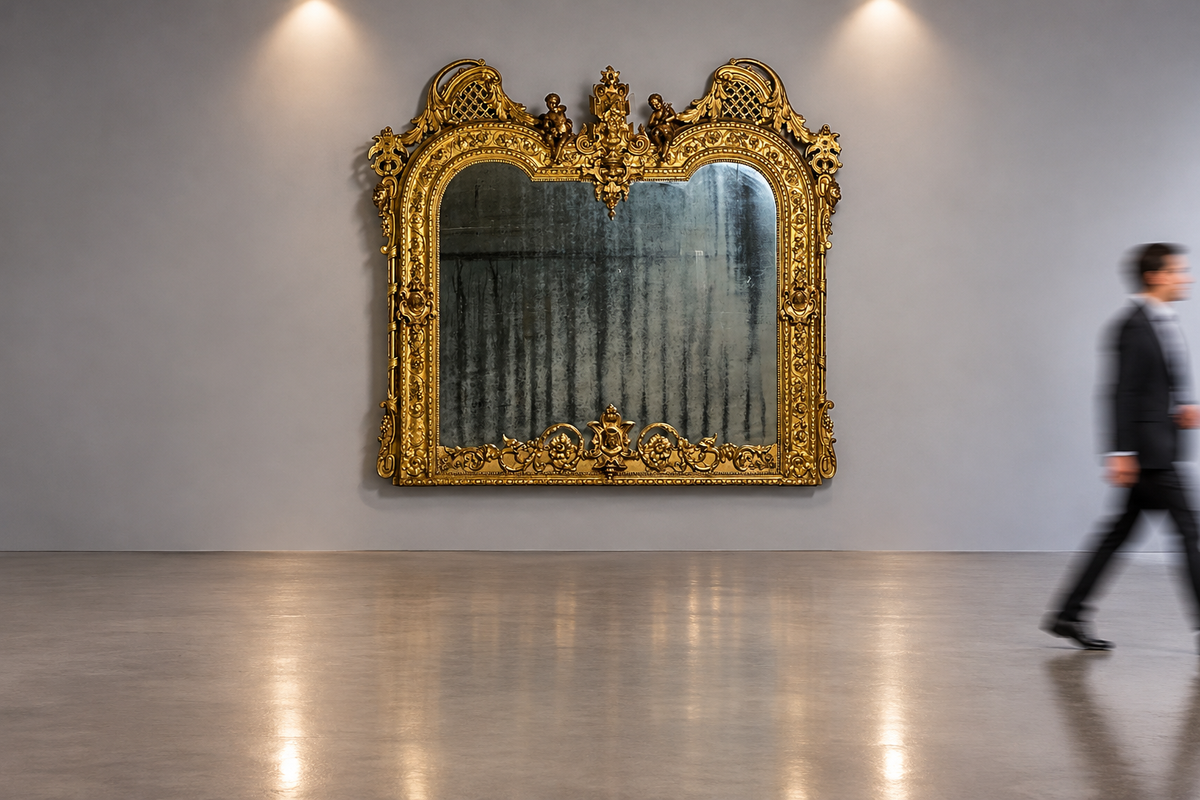 Italian Designer, Renaissance Style, Large Wall Mirror, Oil Gilded, Carved Wood