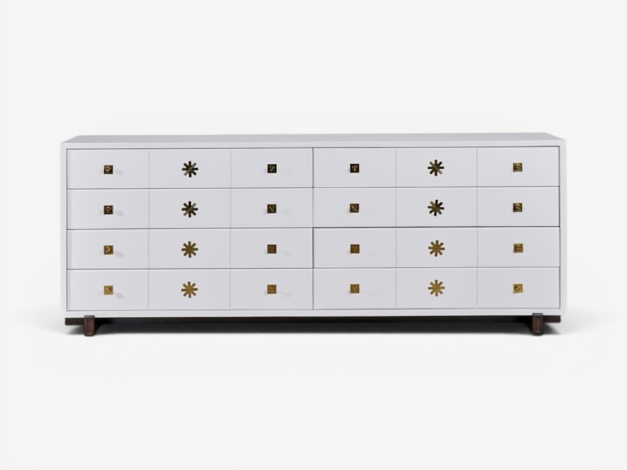 Tommi Parzinger, Double Commode, White Lacquer, Brass, USA, 1950s