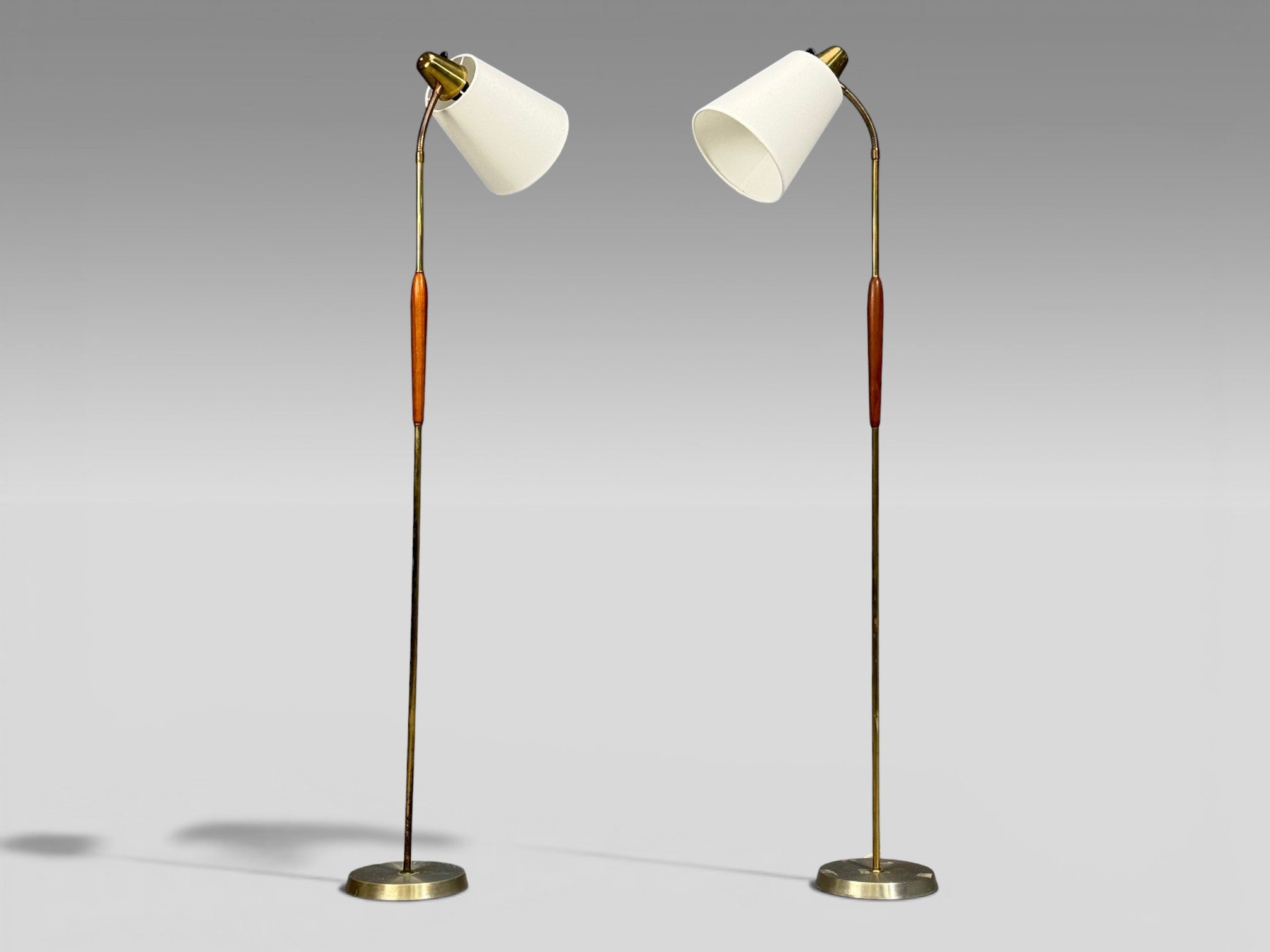 Swedish Modern, Standing Lamps, Teak, Brass, Sweden, 1940s