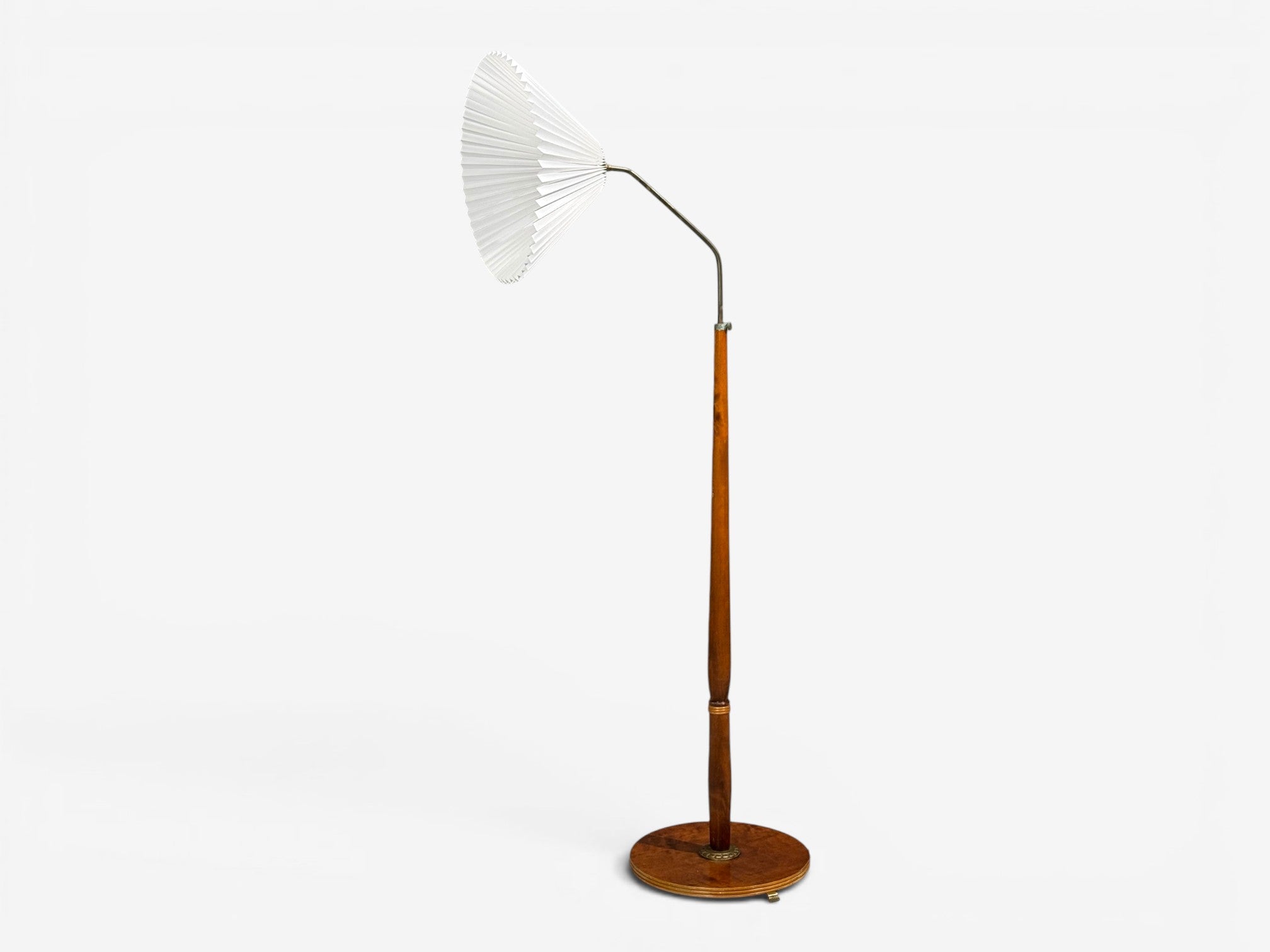 Swedish Art Deco, Floor Lamp, Burl, Brass, Sweden, 1940s