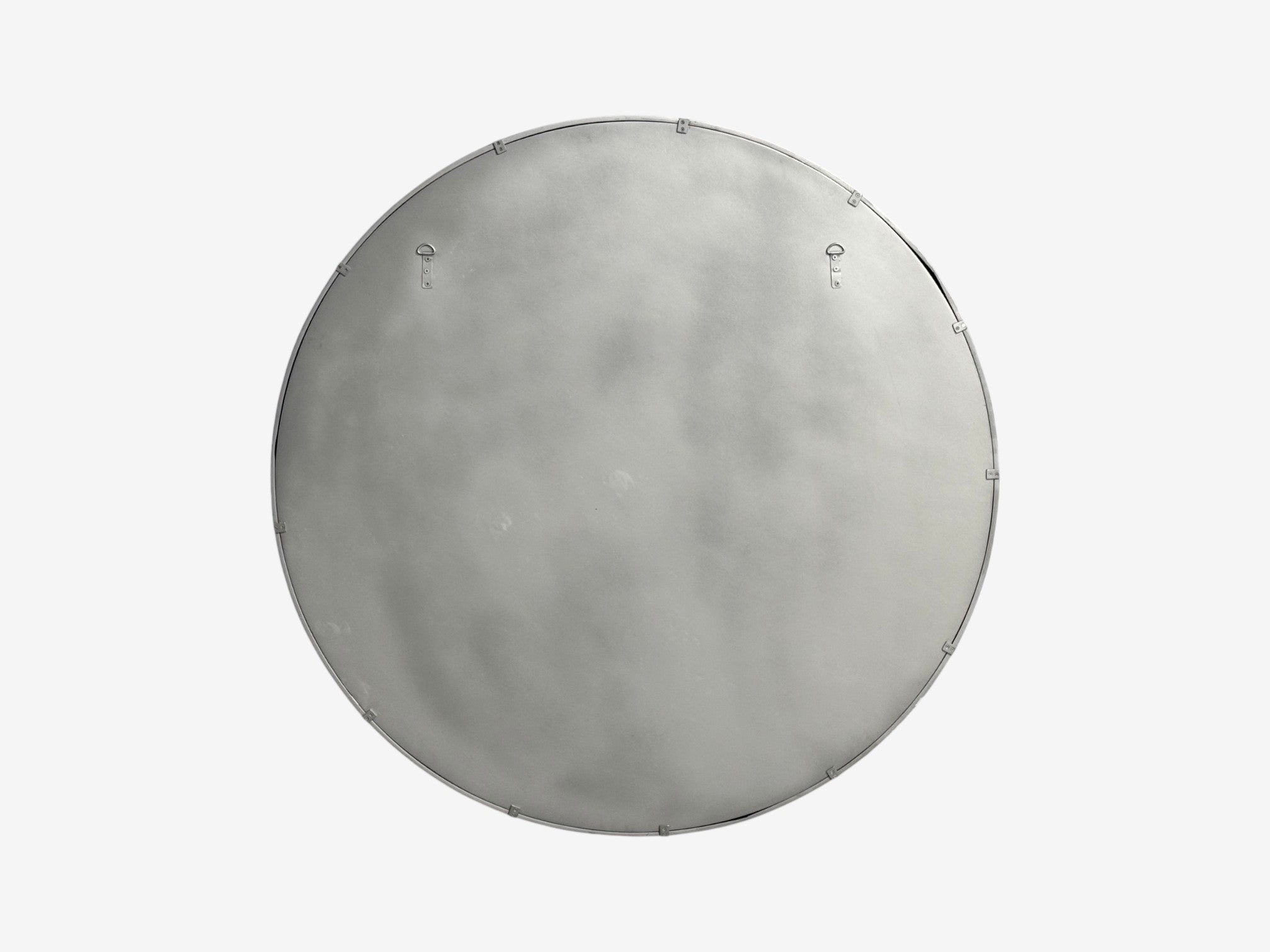 Brutalist, Circular Wall Mirrors, Hammered Metal, Distressed Glass, 21st c.