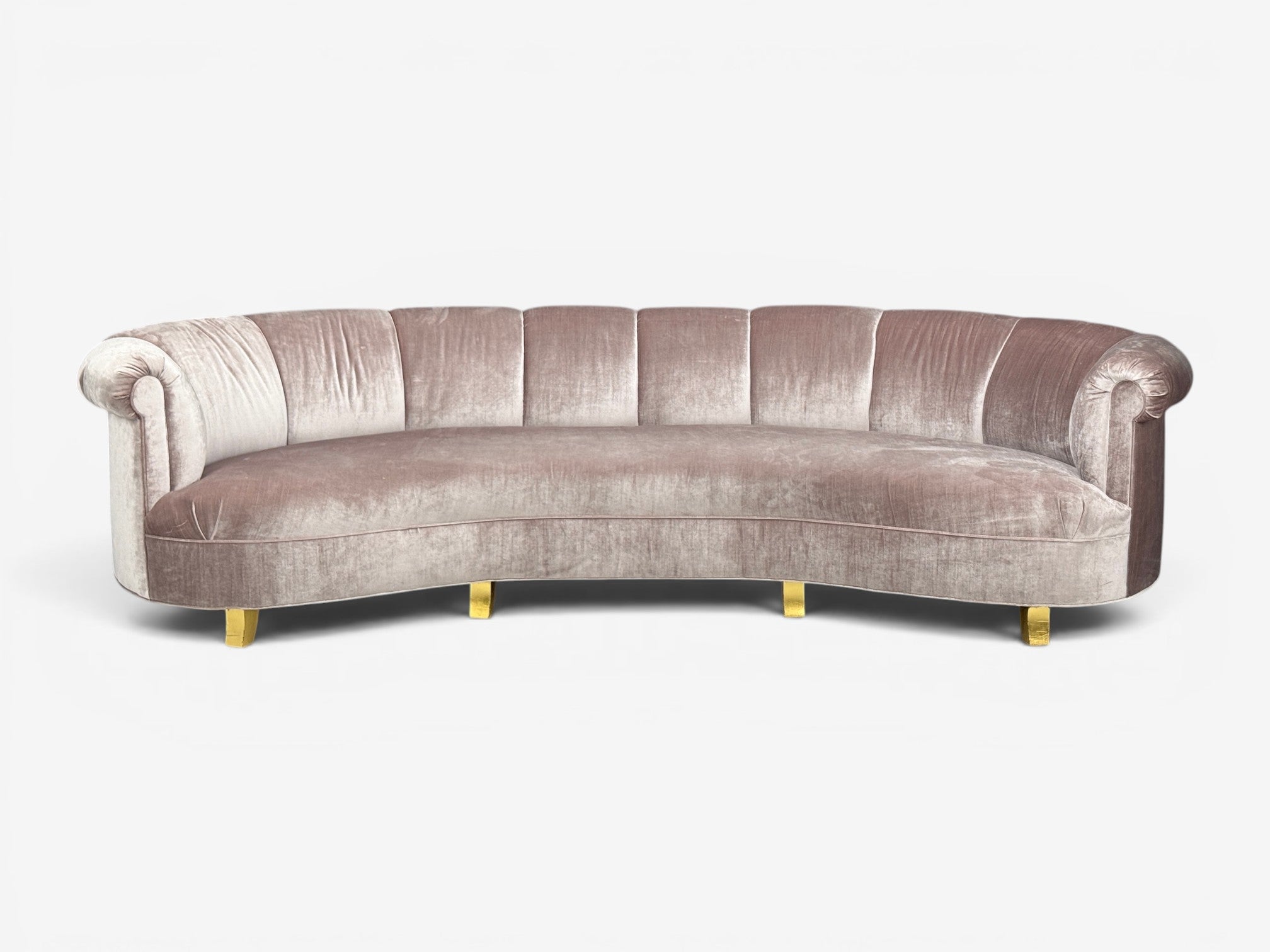 Haute House, Large  Audrey Channel Sofa, Purple Fabric, Giltwood, 21st c.