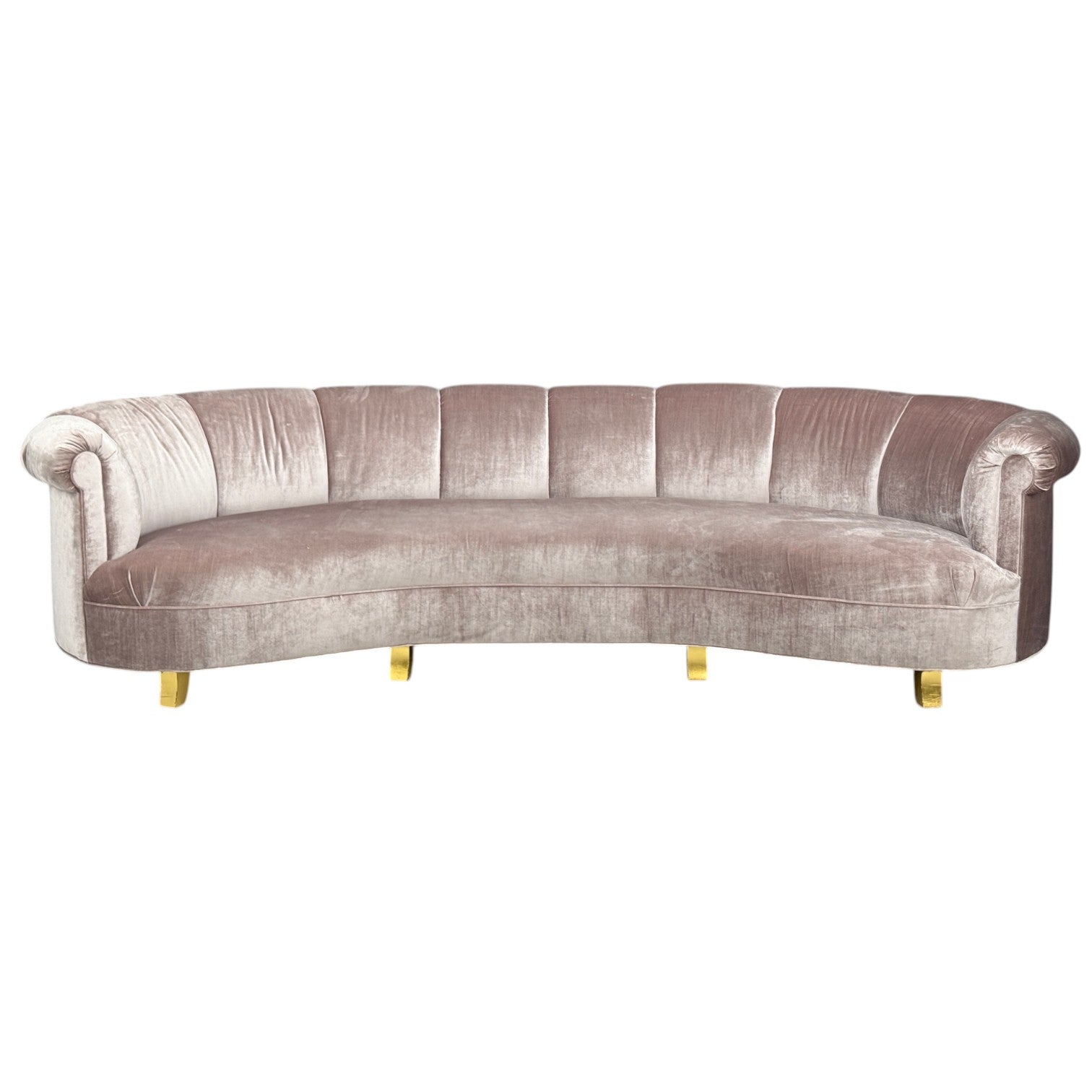 Haute House, Large  Audrey Channel Sofa, Purple Fabric, Giltwood, 21st c.