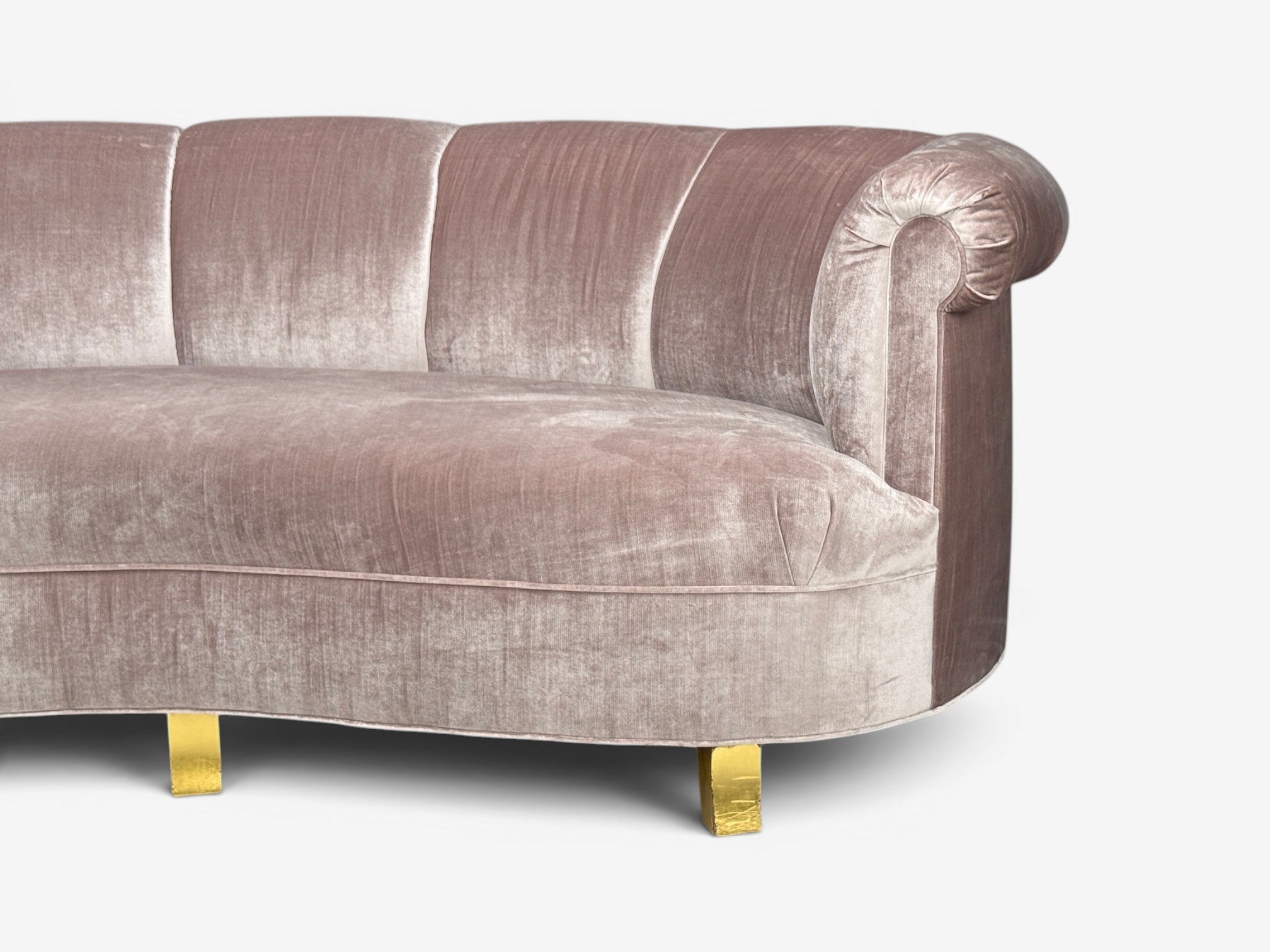 Haute House, Large  Audrey Channel Sofa, Purple Fabric, Giltwood, 21st c.