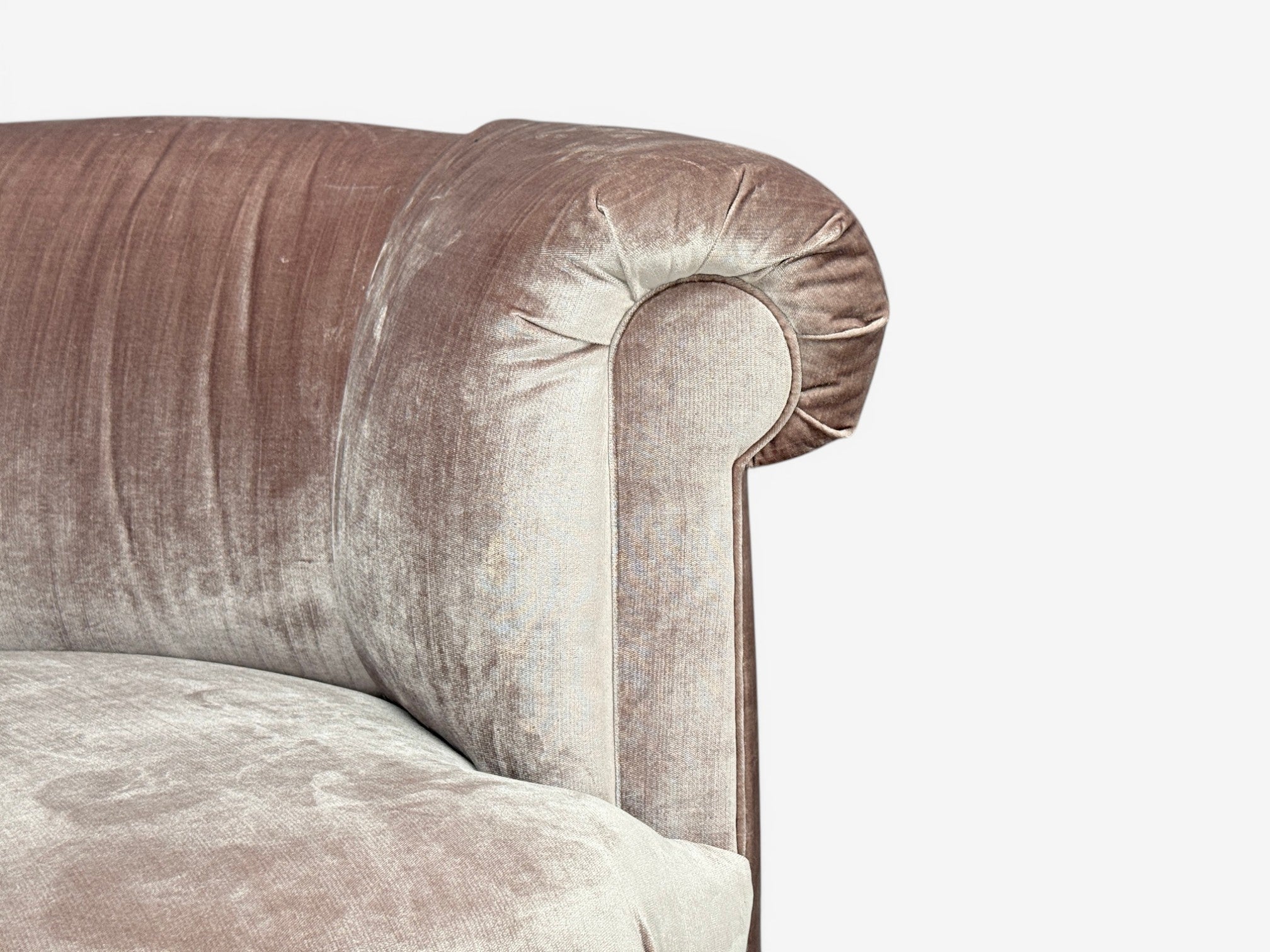 Haute House, Large  Audrey Channel Sofa, Purple Fabric, Giltwood, 21st c.