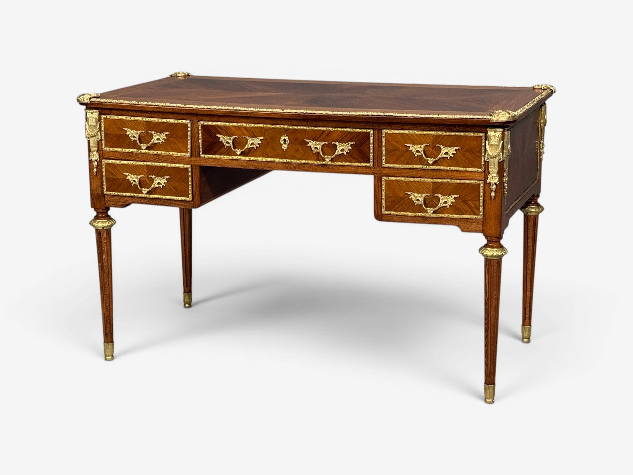 Louis XVI Style, Writing Desk, Bookmatched Walnut, Bronze, France, 1920s