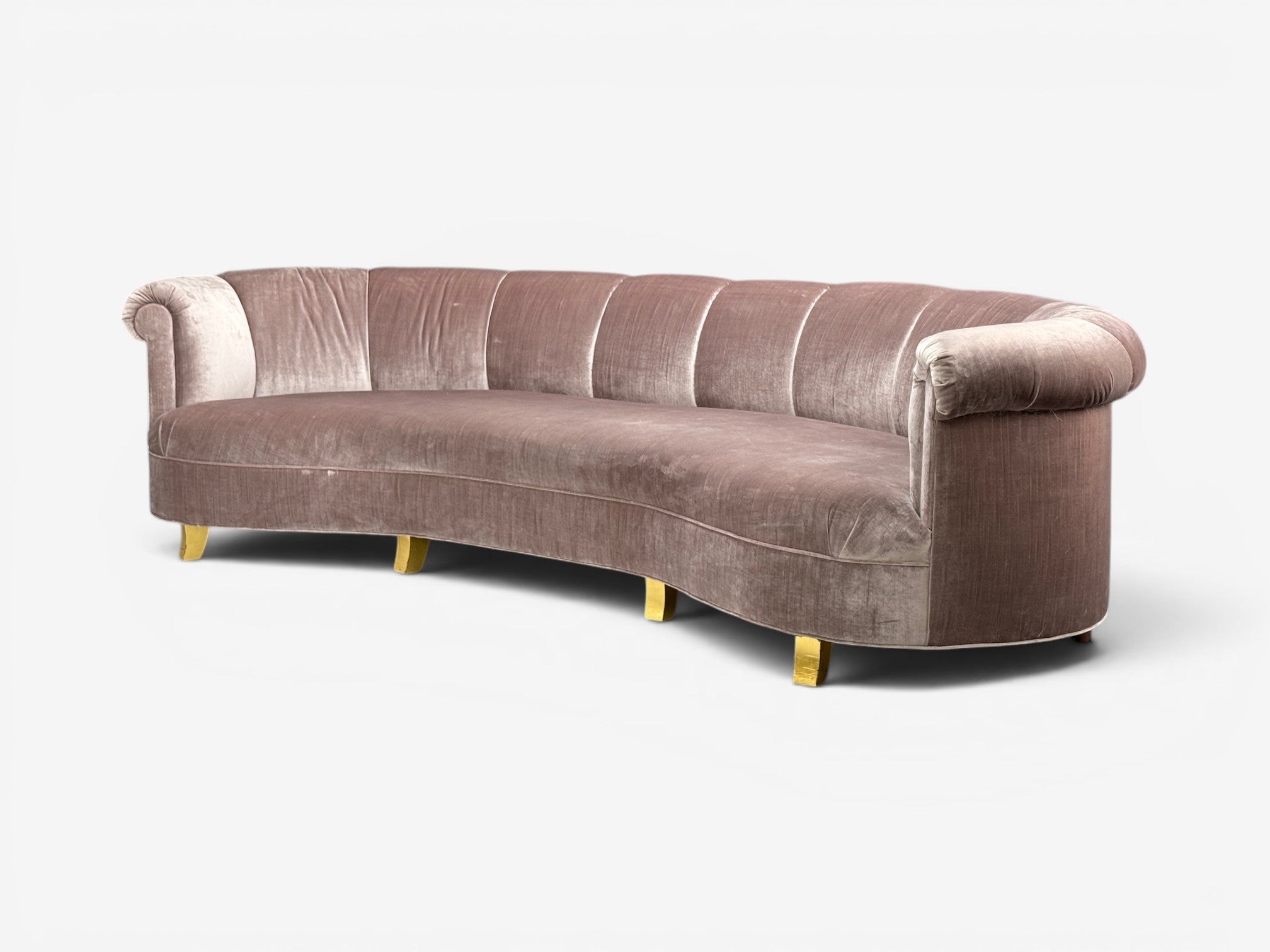 Haute House, Large  Audrey Channel Sofa, Purple Fabric, Giltwood, 21st c.