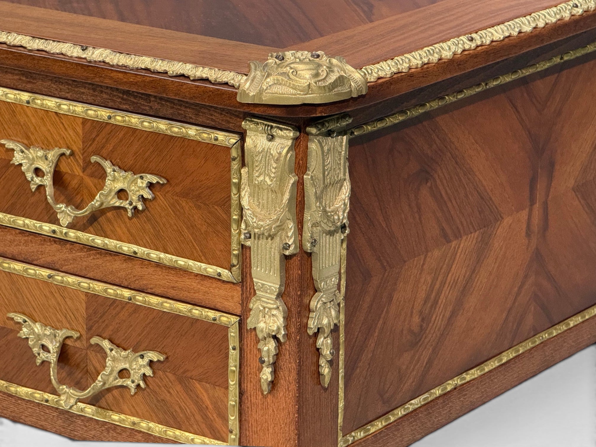 Louis XVI Style, Writing Desk, Bookmatched Walnut, Bronze, France, 1920s