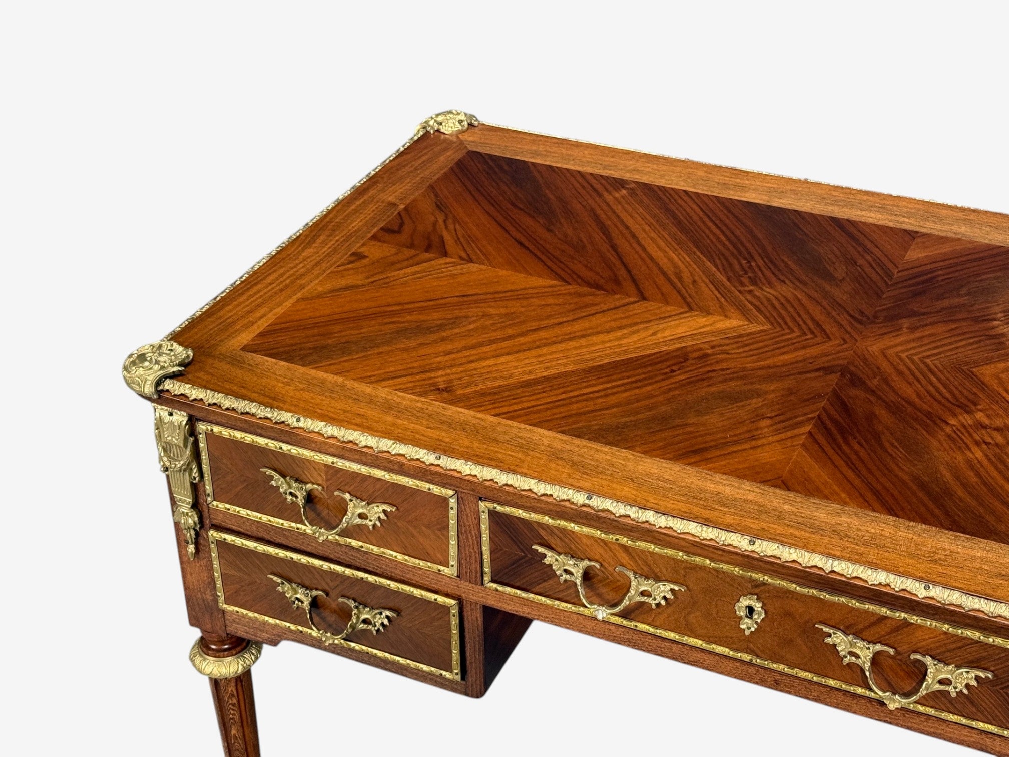 Louis XVI Style, Writing Desk, Bookmatched Walnut, Bronze, France, 1920s
