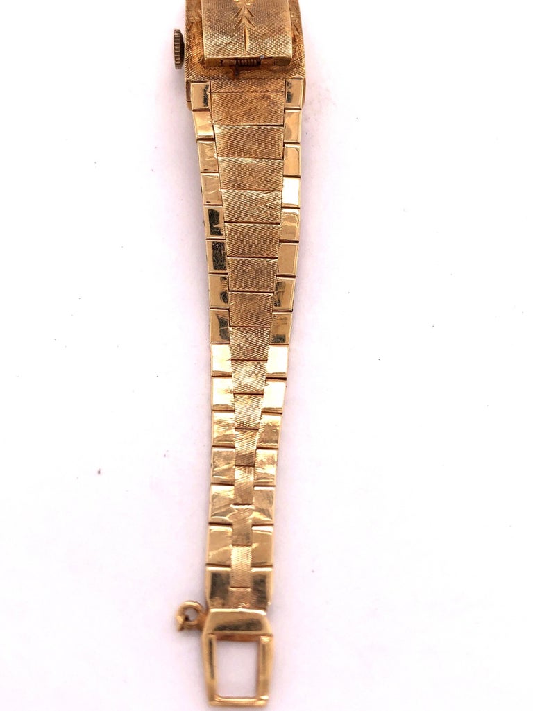 Mid Century Modern Eloga Ladies 14 Karat Yellow Gold Bracelet Wrist Watch