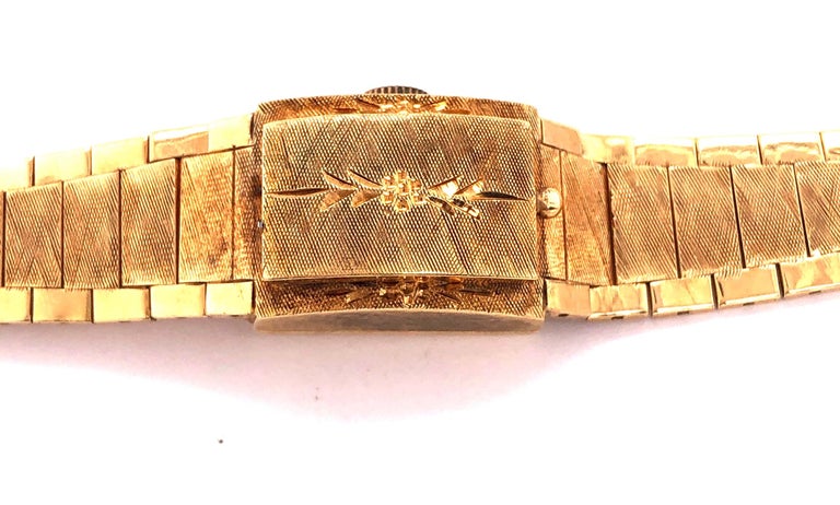 Mid Century Modern Eloga Ladies 14 Karat Yellow Gold Bracelet Wrist Watch