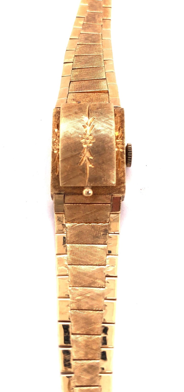 Mid Century Modern Eloga Ladies 14 Karat Yellow Gold Bracelet Wrist Watch