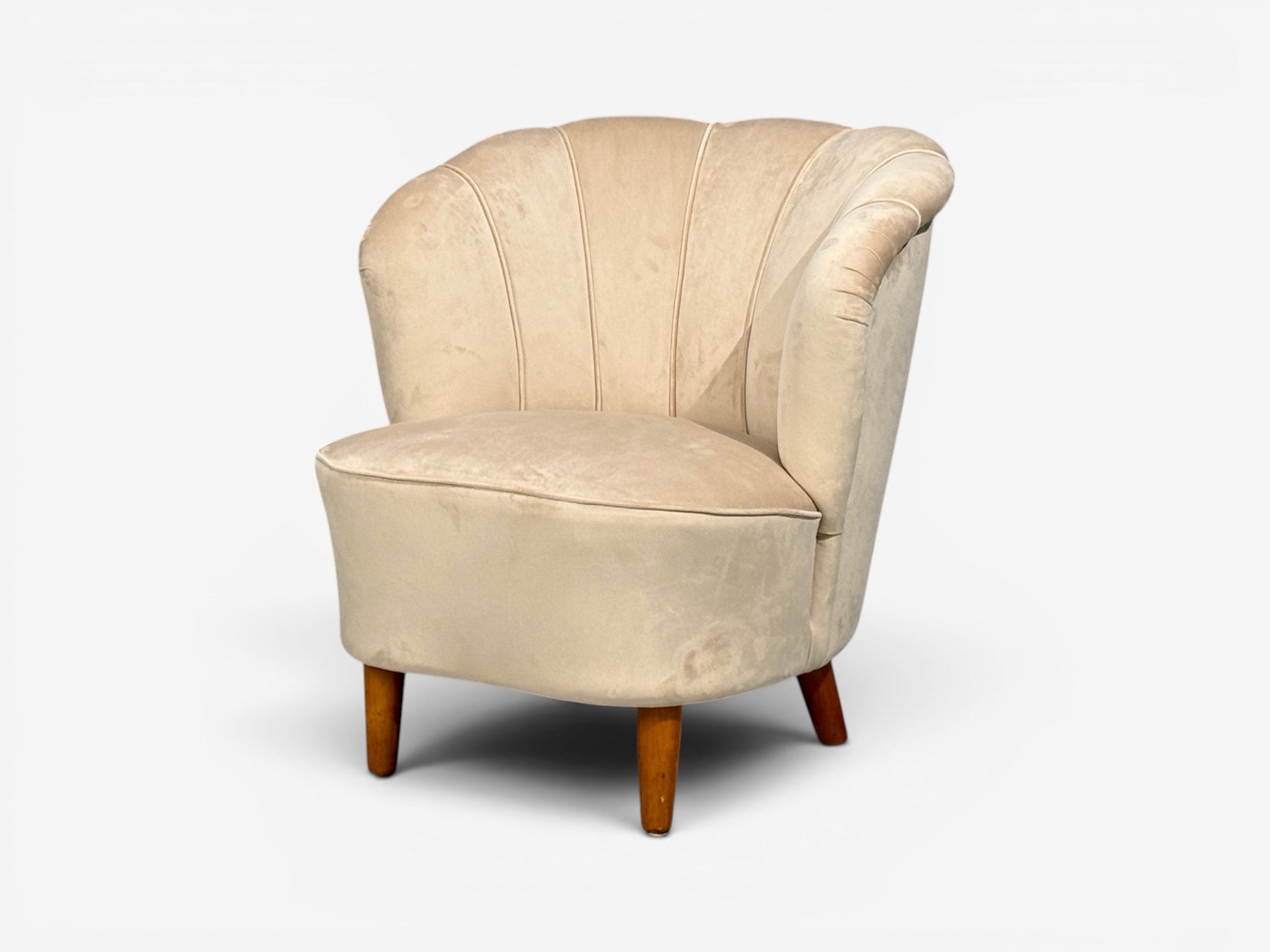 Asko, Finnish Modern, Lounge Chairs, Beige Velvet, Beech, Finland, 1950s