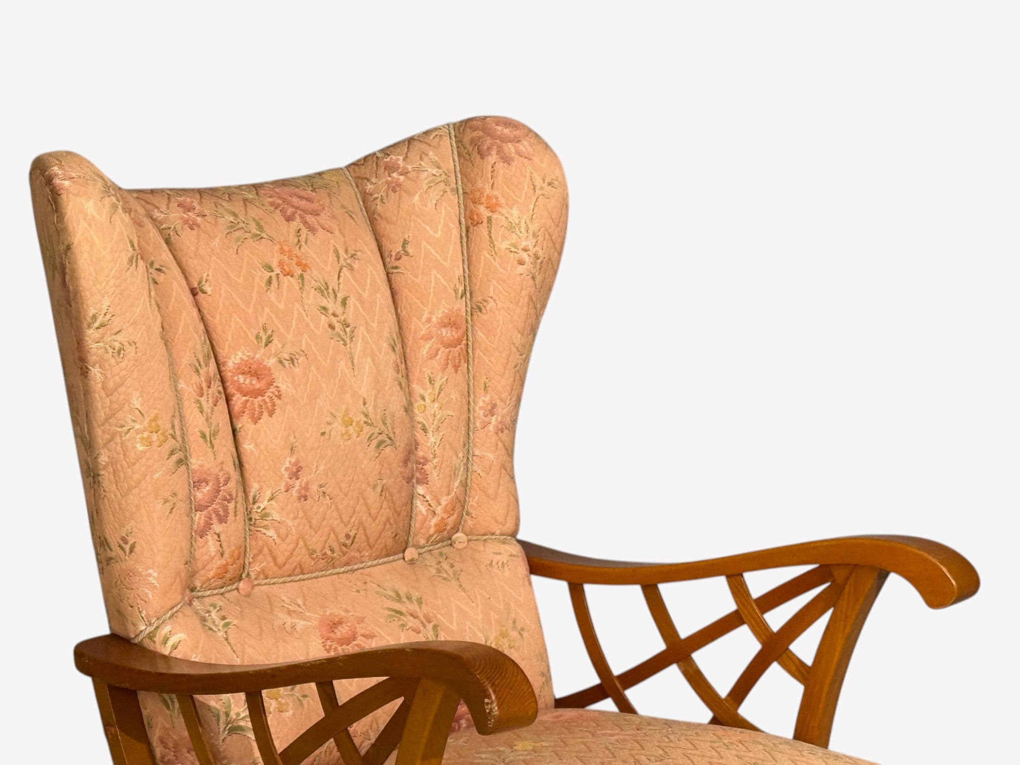 Swedish Modern, Lounge Chairs, Braided Wood, Fabric, Sweden, 1930s